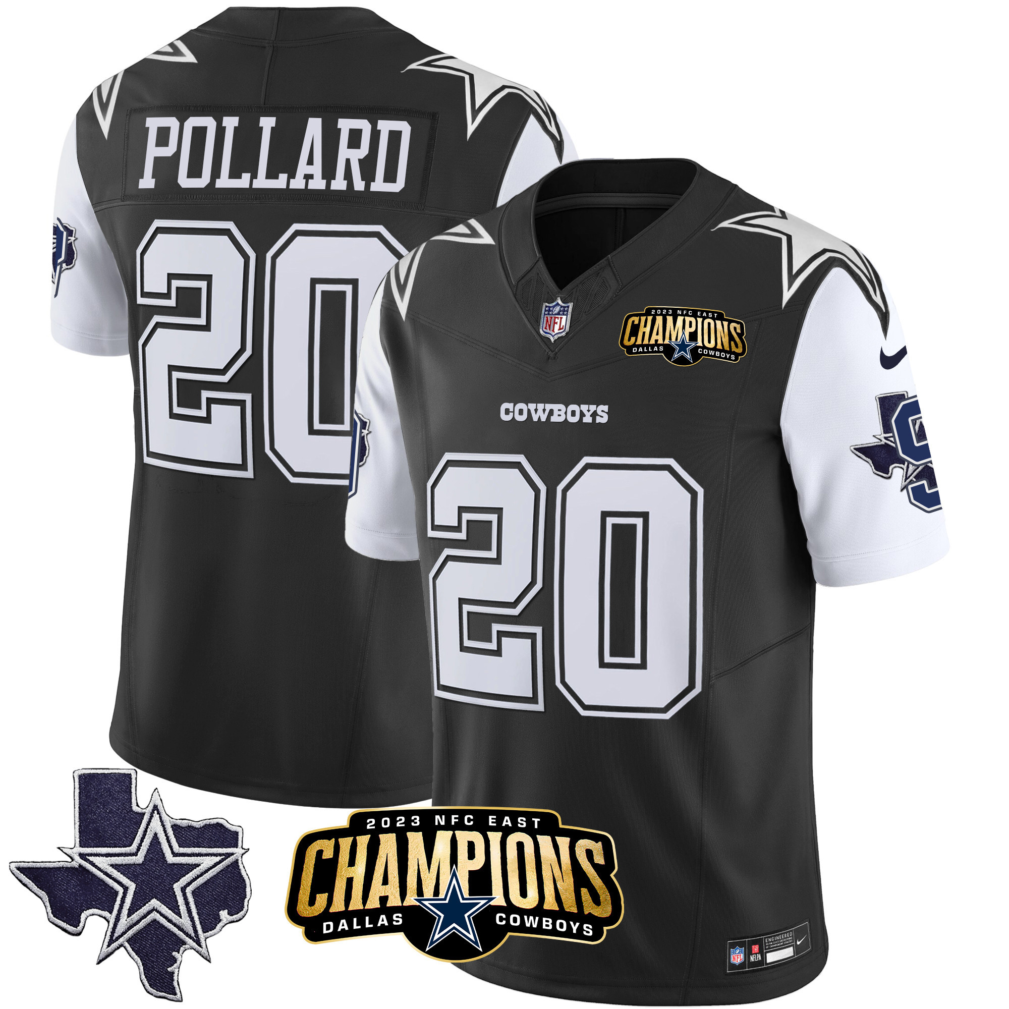 Tony Pollard Men's Dallas Cowboys 2023 NFC East Champions Patch Vapor Black Jersey - All Stitched 