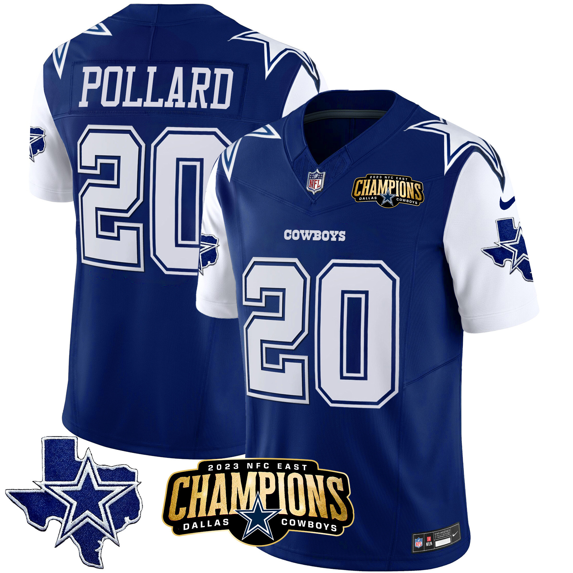 Tony Pollard Men's Dallas Cowboys 2023 NFC East Champions Patch Vapor Royal Jersey - All Stitched 