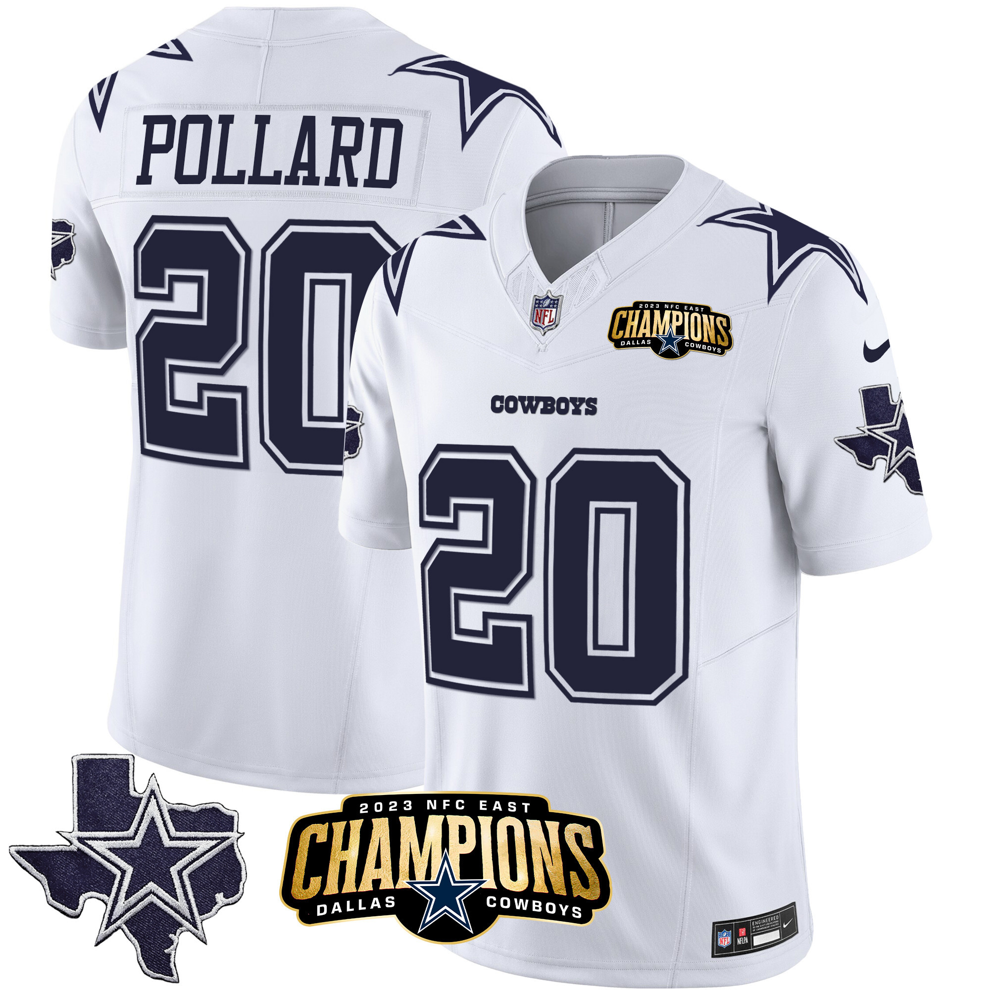 Tony Pollard Men's Dallas Cowboys 2023 NFC East Champions Patch Vapor White Jersey - All Stitched 