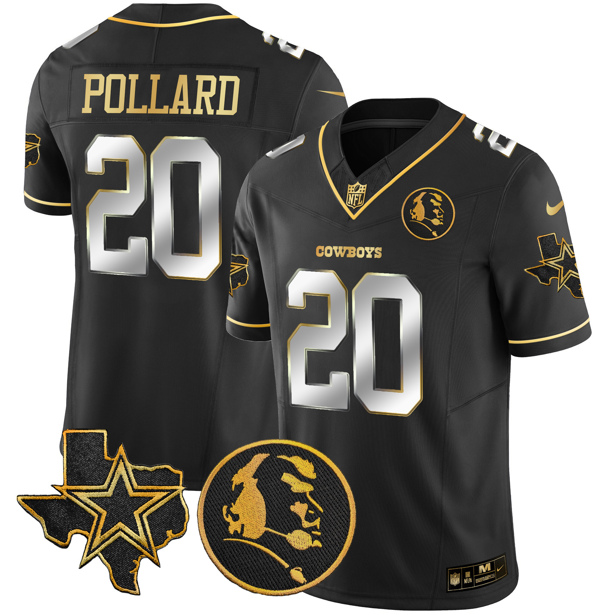 Tony Pollard Men's Dallas Cowboys Texas & John Madden Patch Gold Vapor Black Limited Jersey - All Stitched 