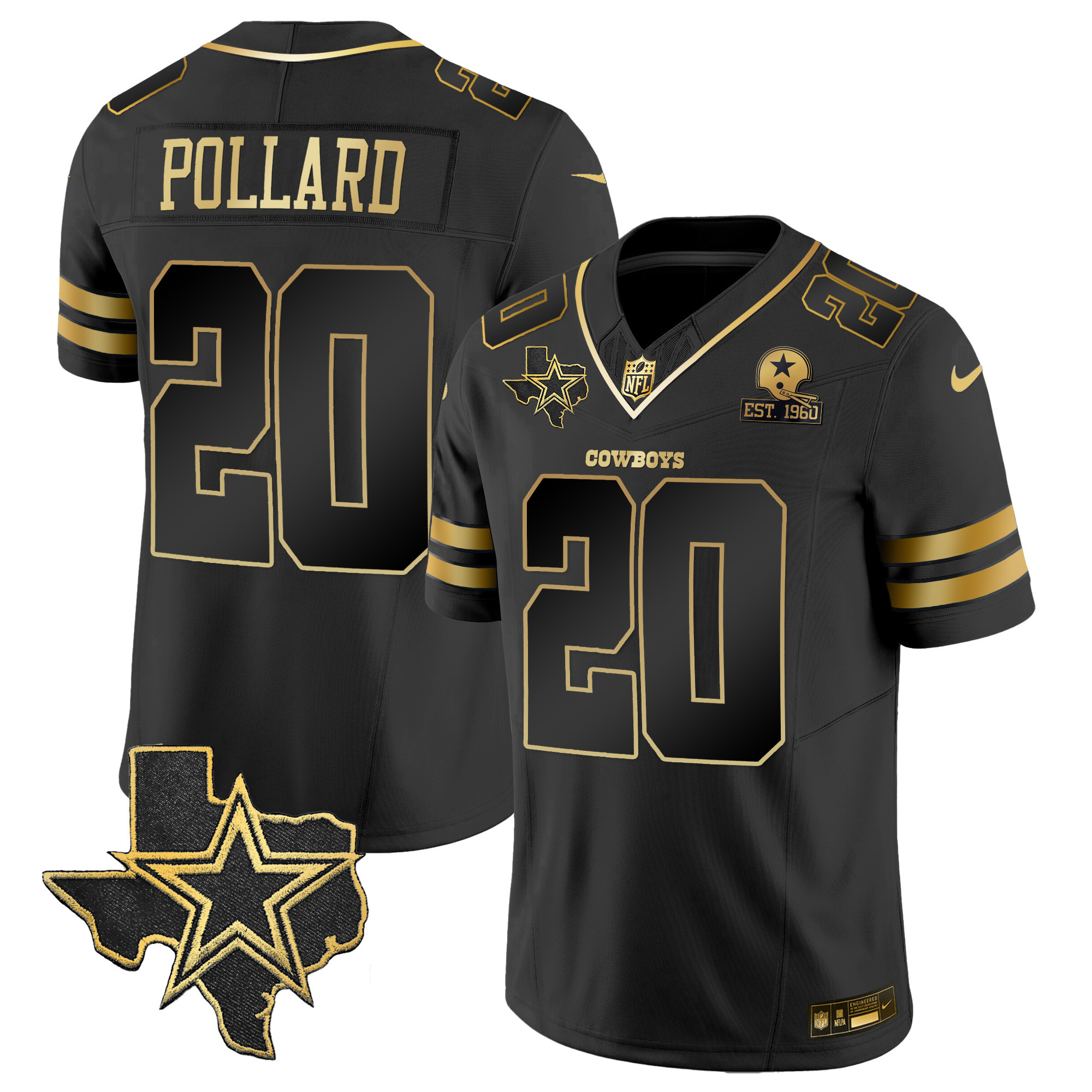 Tony Pollard Men's Dallas Cowboys Vapor Gold Black Gold Jersey - All Stitched 