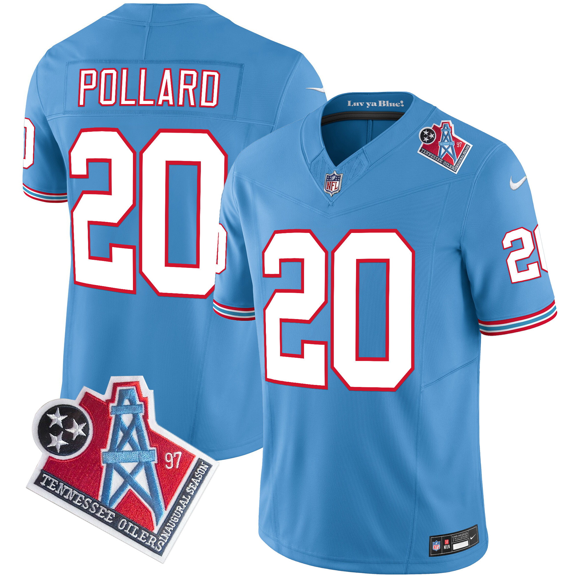 Tony Pollard Men's Tennessee Titans 1997 Throwback Limited Vapor Light Blue Jersey - All Stitched 