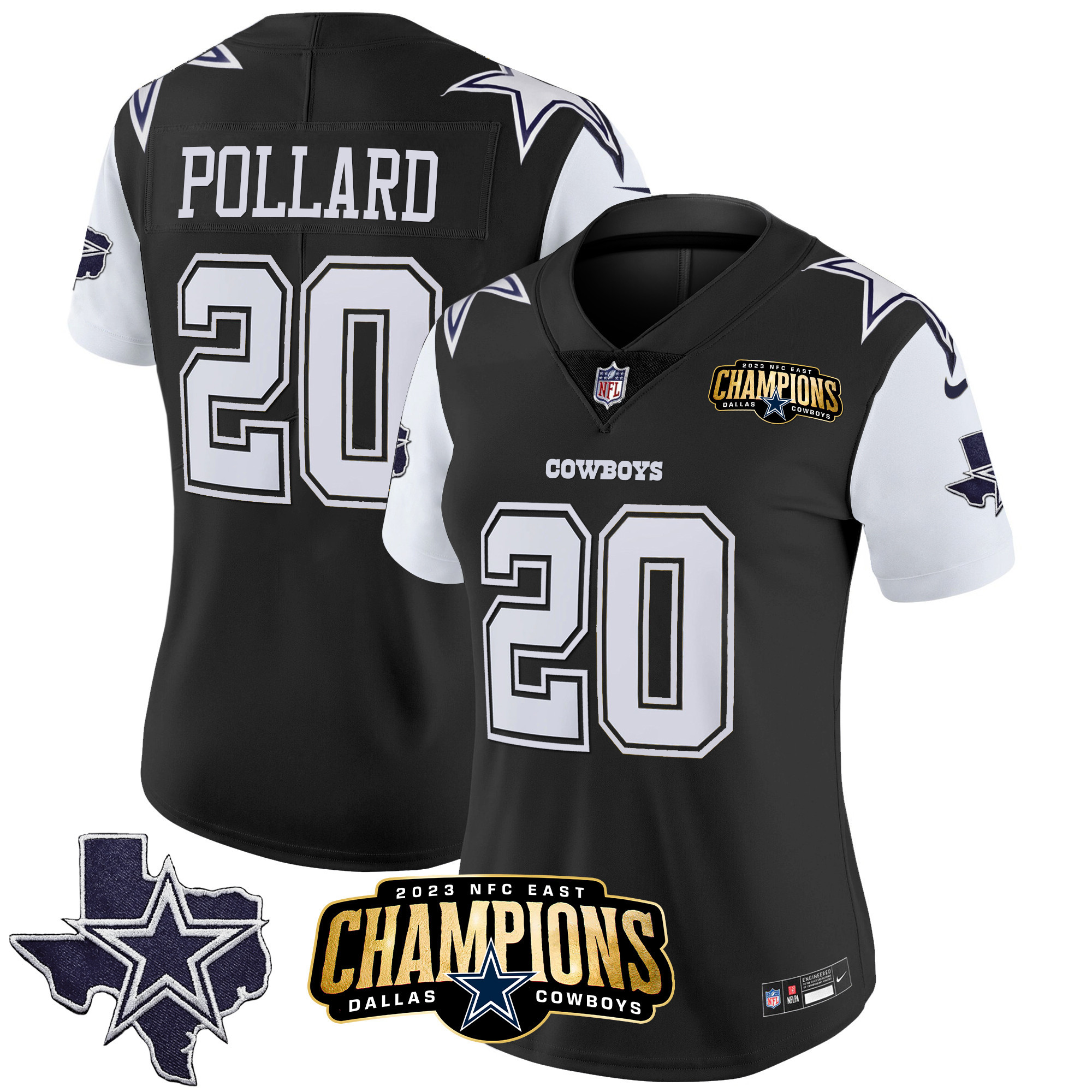 Tony Pollard Women's Dallas Cowboys 2023 NFC East Champions Patch Vapor Black Jersey - All Stitched 