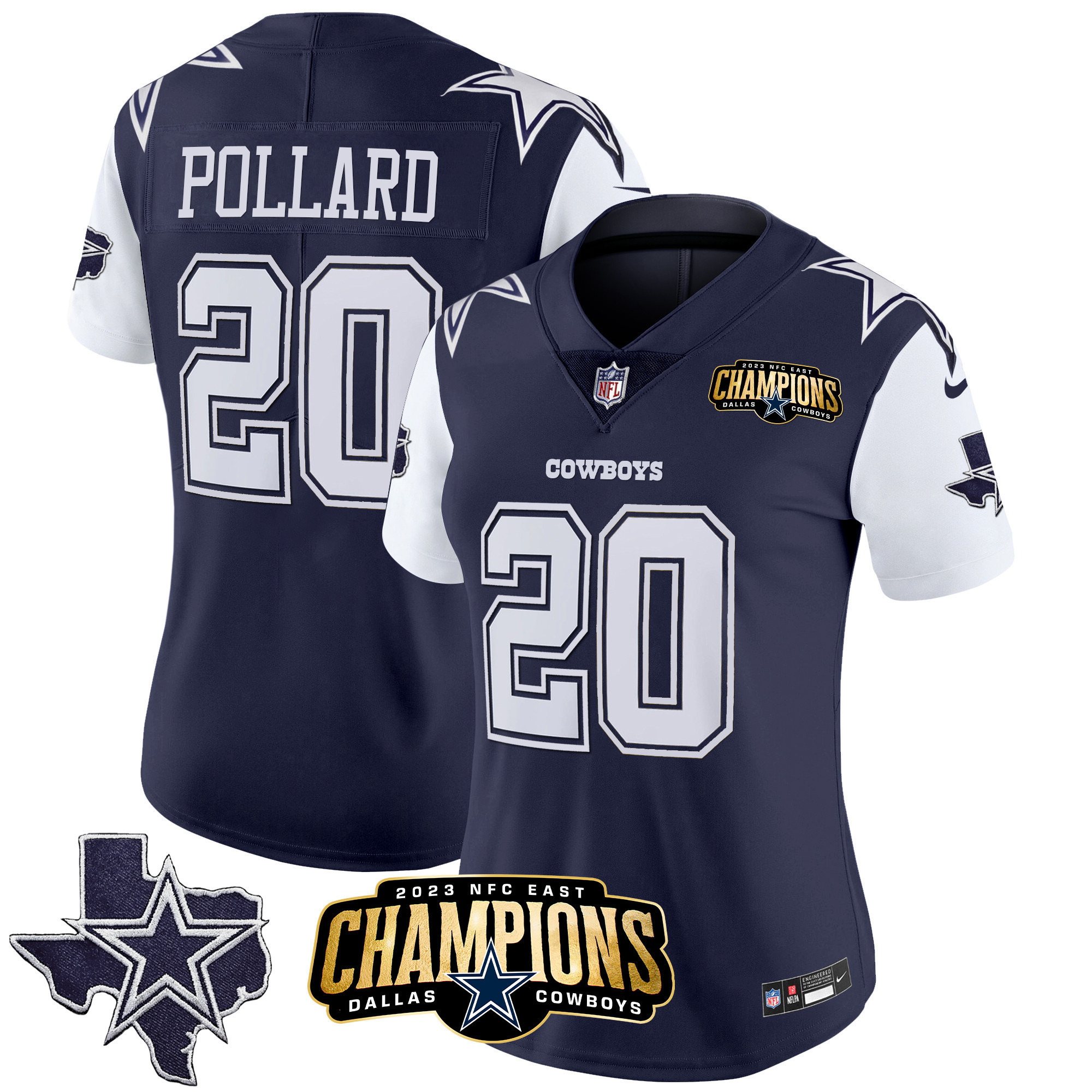 Tony Pollard Women's Dallas Cowboys 2023 NFC East Champions Patch Vapor Navy Jersey - All Stitched 