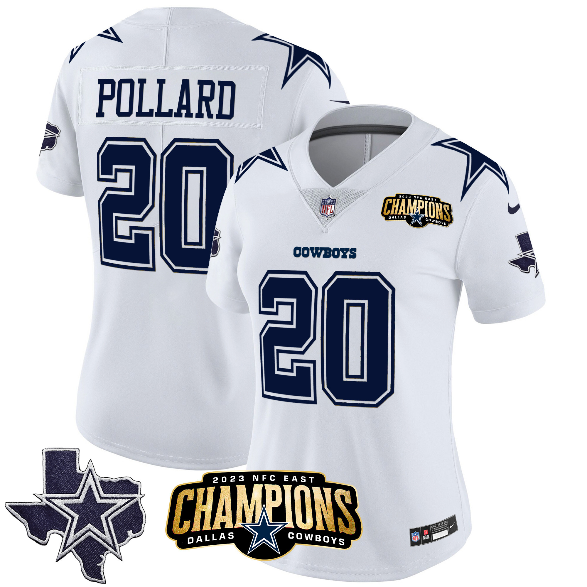 Tony Pollard Women's Dallas Cowboys 2023 NFC East Champions Patch Vapor White Jersey - All Stitched 