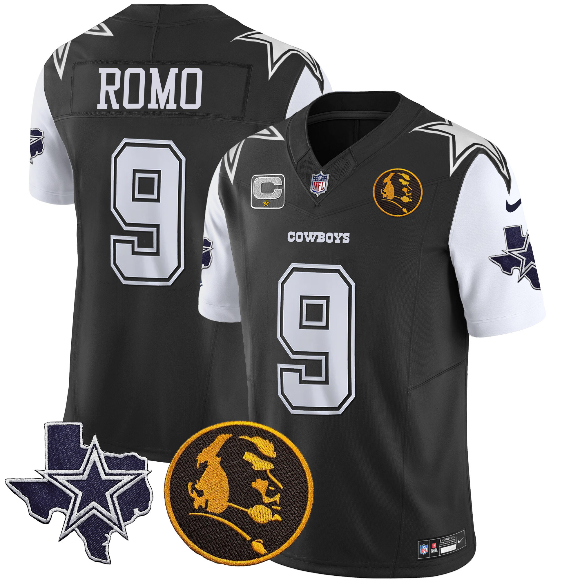 Tony Romo Men's Dallas Cowboys Texas & John Madden Patch Vapor Black Jersey - All Stitched 