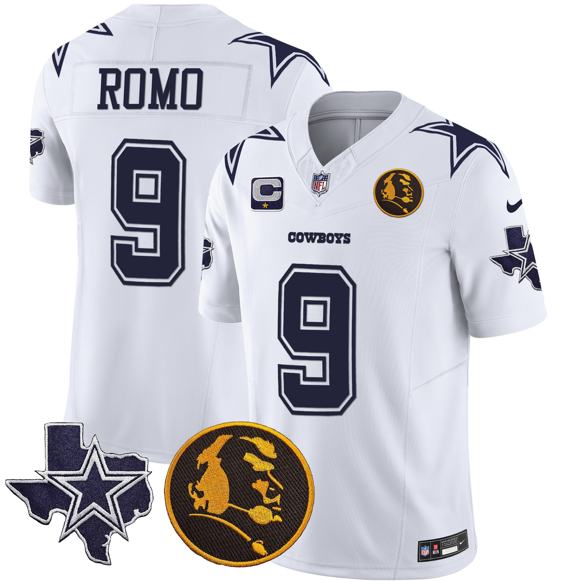 Tony Romo Men's Dallas Cowboys Texas & John Madden Patch Vapor White Jersey - All Stitched 