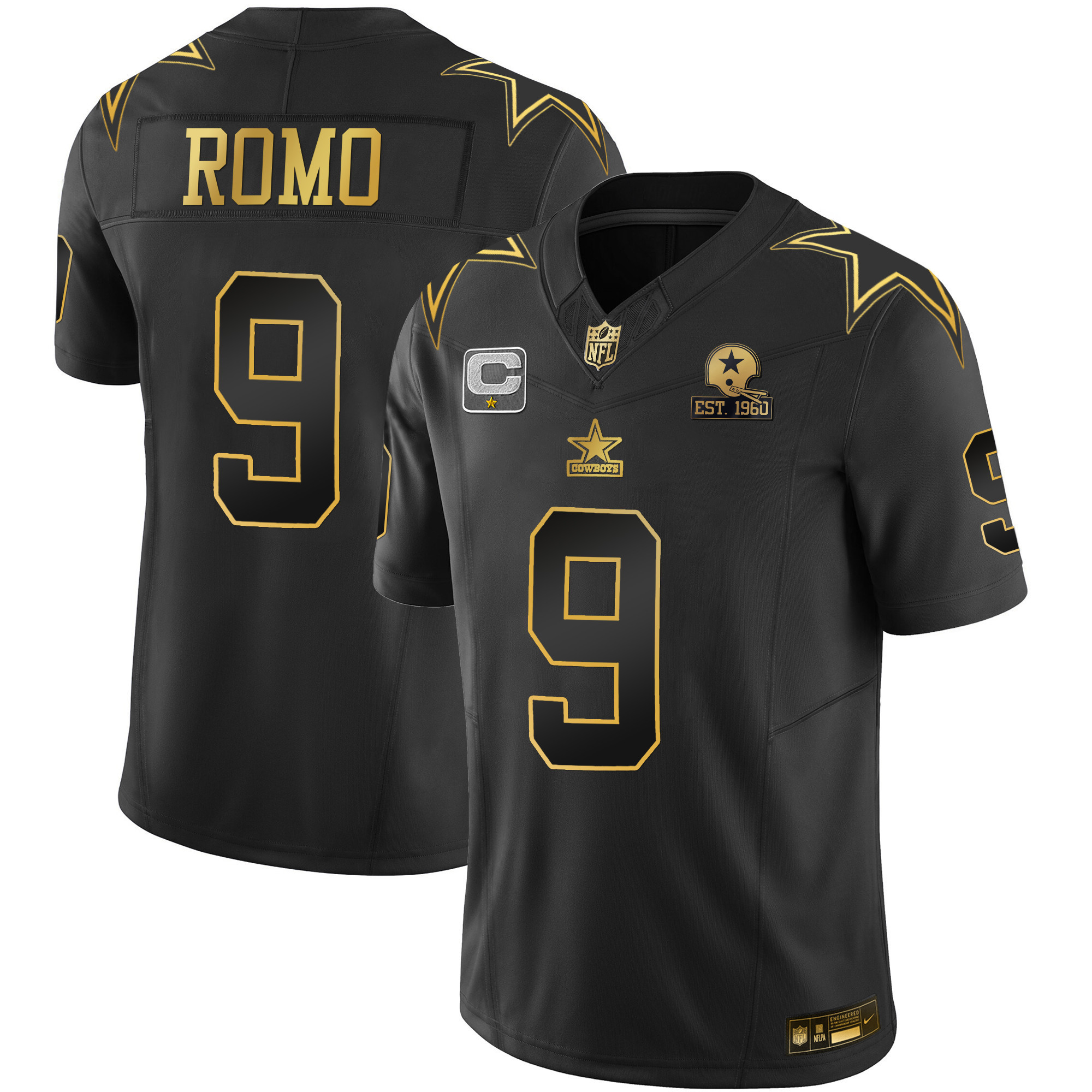 Tony Romo Men's Dallas Cowboys Throwback Limited Vapor Black Gold Jersey - All Stitched 