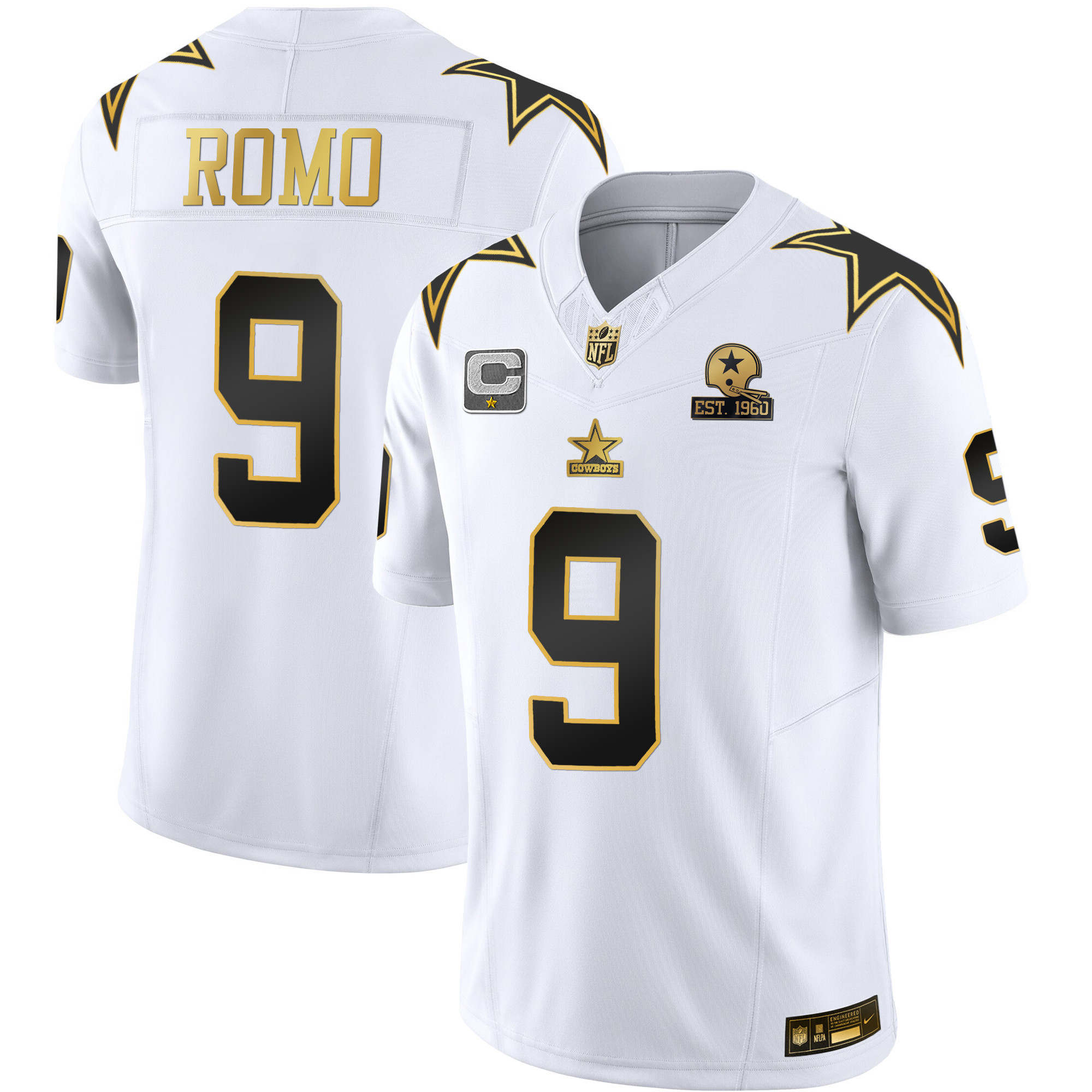 Tony Romo Men's Dallas Cowboys Throwback Limited Vapor White Gold Jersey - All Stitched 