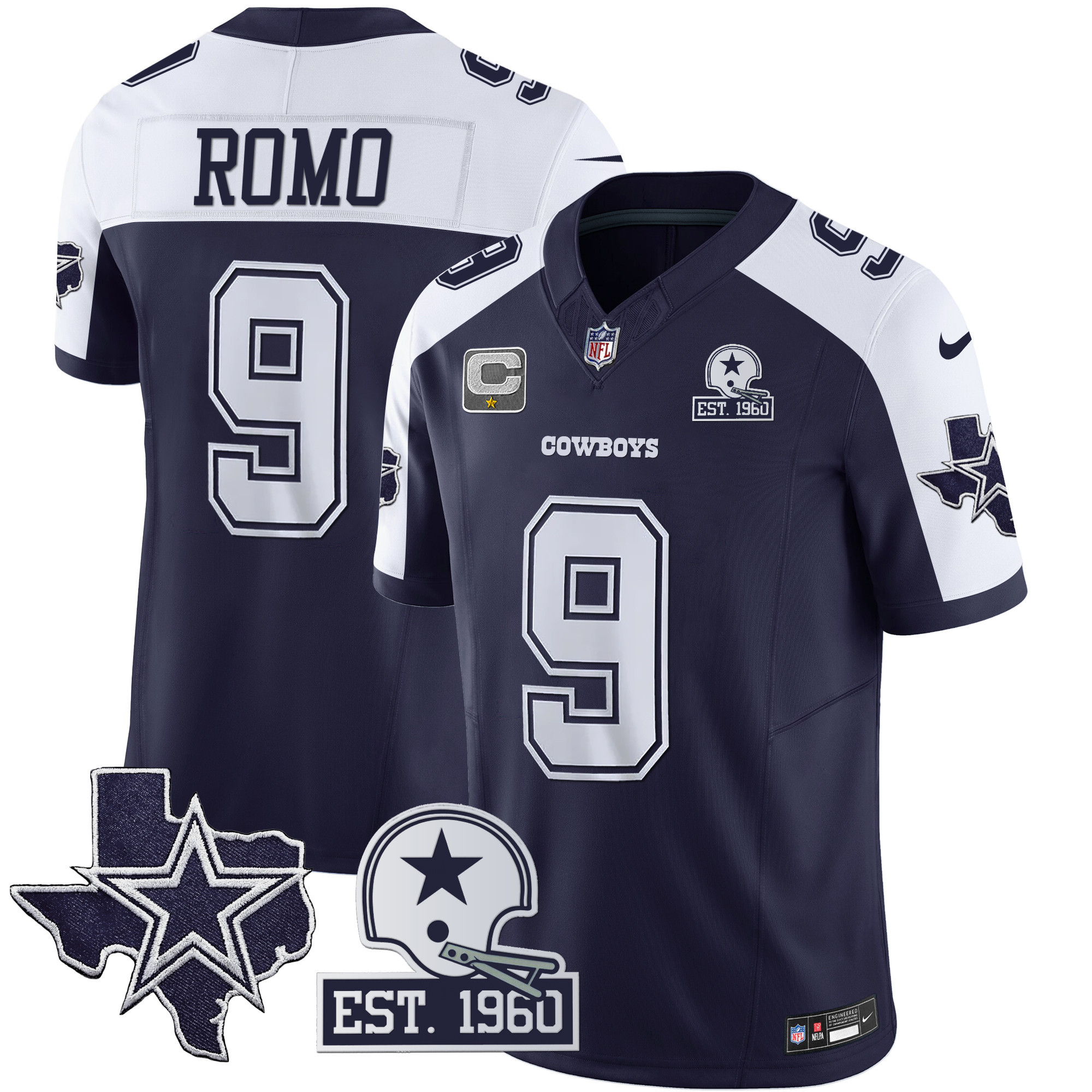 Tony Romo Men's Dallas Cowboys Throwback Texas Patch Vapor Limited Alternate Navy Jersey - All Stitched 