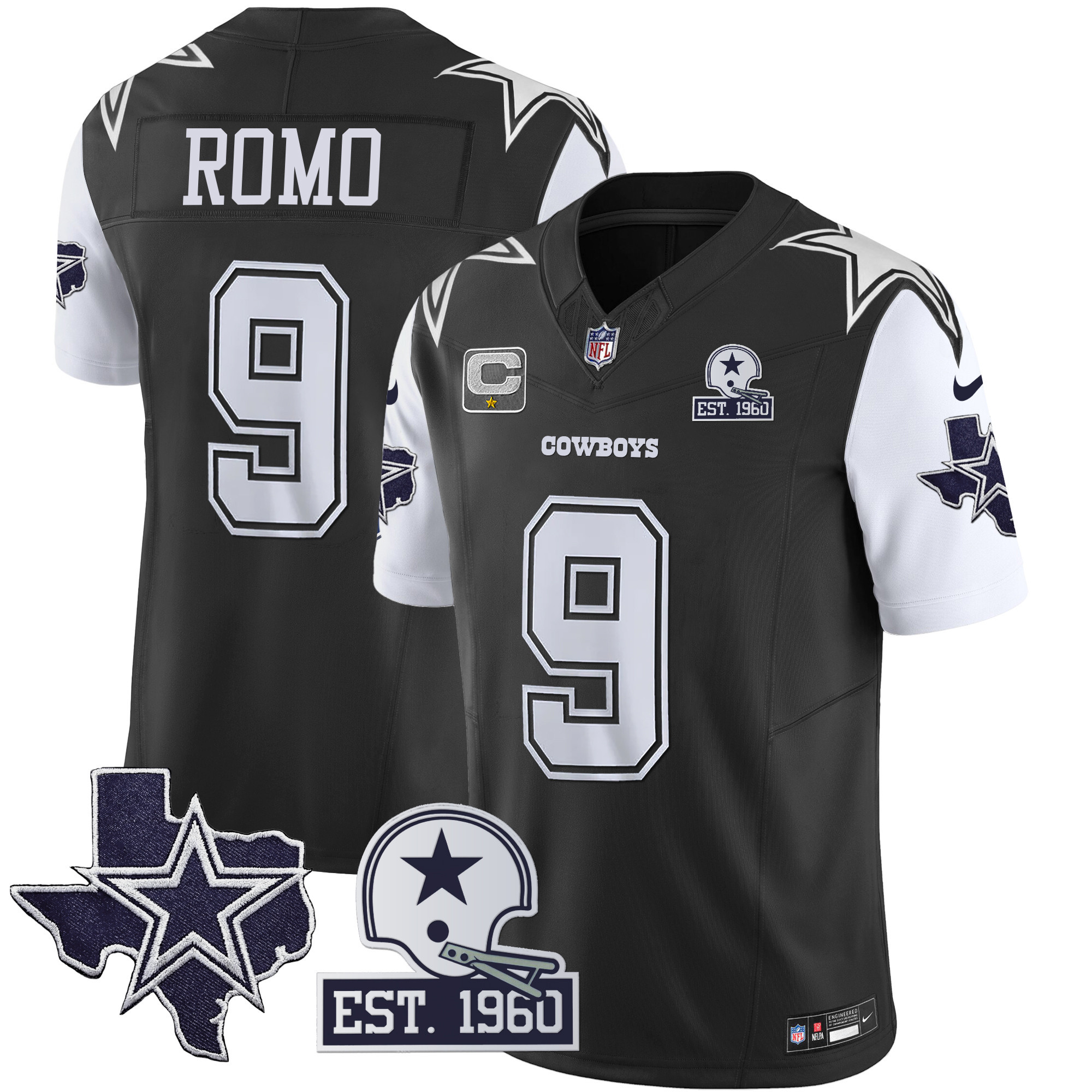 Tony Romo Men's Dallas Cowboys Throwback Texas Patch Vapor Limited Black Jersey - All Stitched 