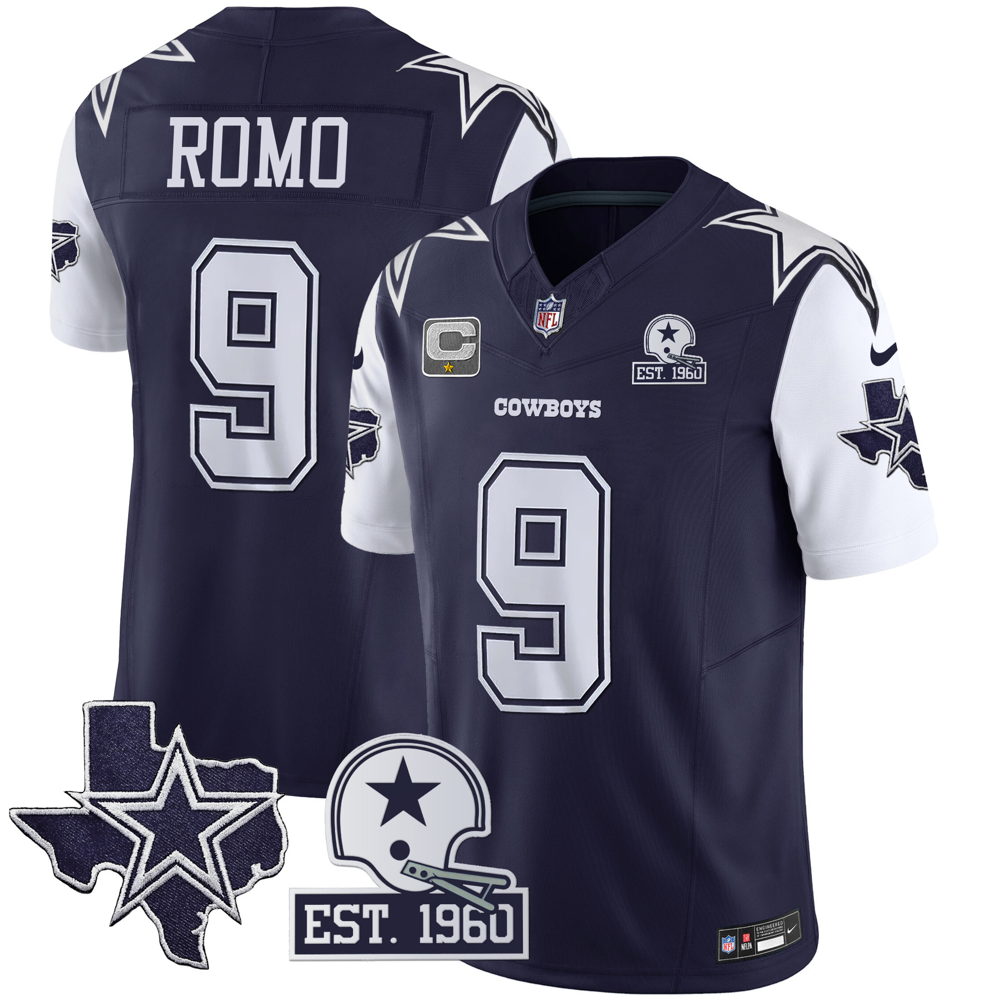 Tony Romo Men's Dallas Cowboys Throwback Texas Patch Vapor Limited Navy Jersey - All Stitched 