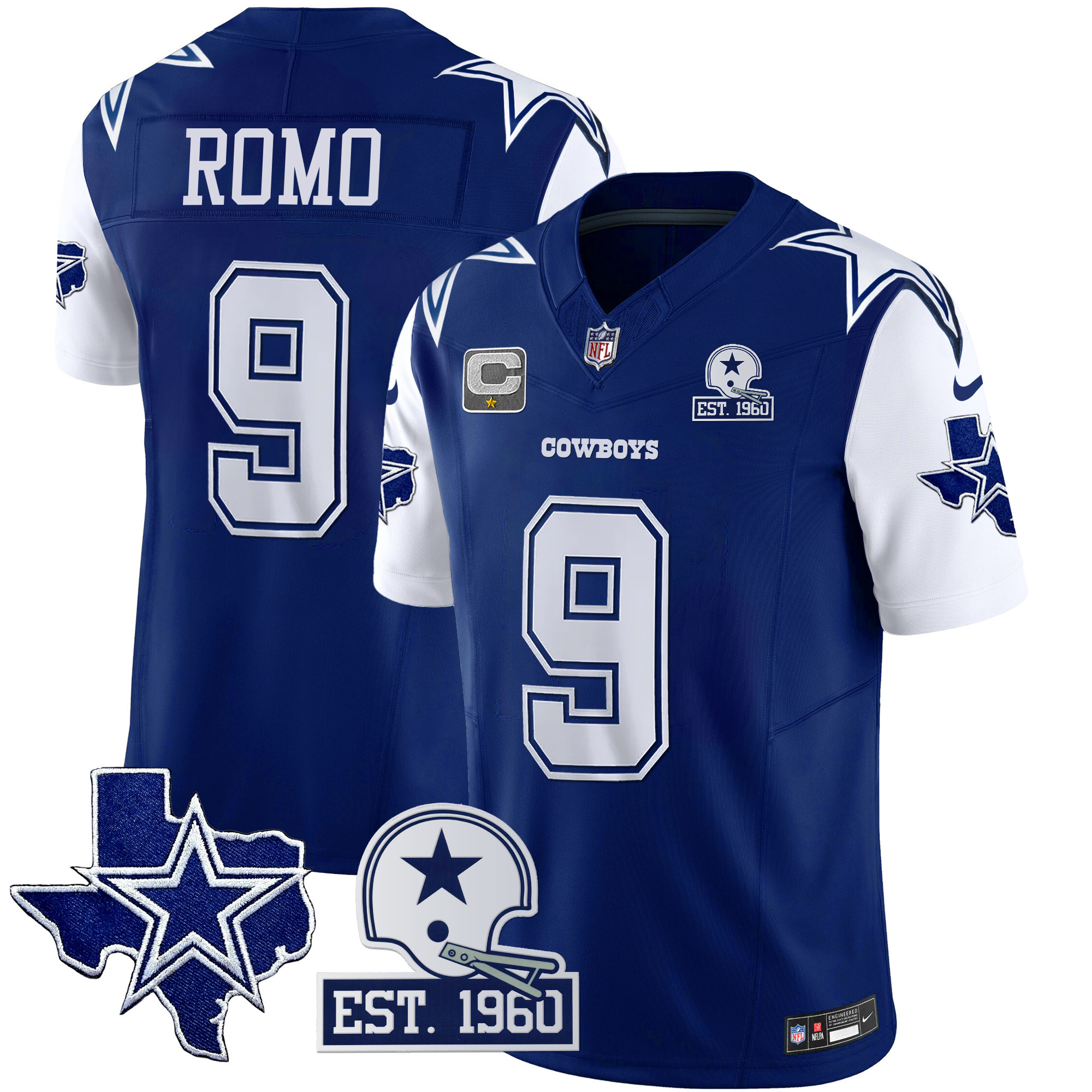 Tony Romo Men's Dallas Cowboys Throwback Texas Patch Vapor Limited Royal Jersey - All Stitched 