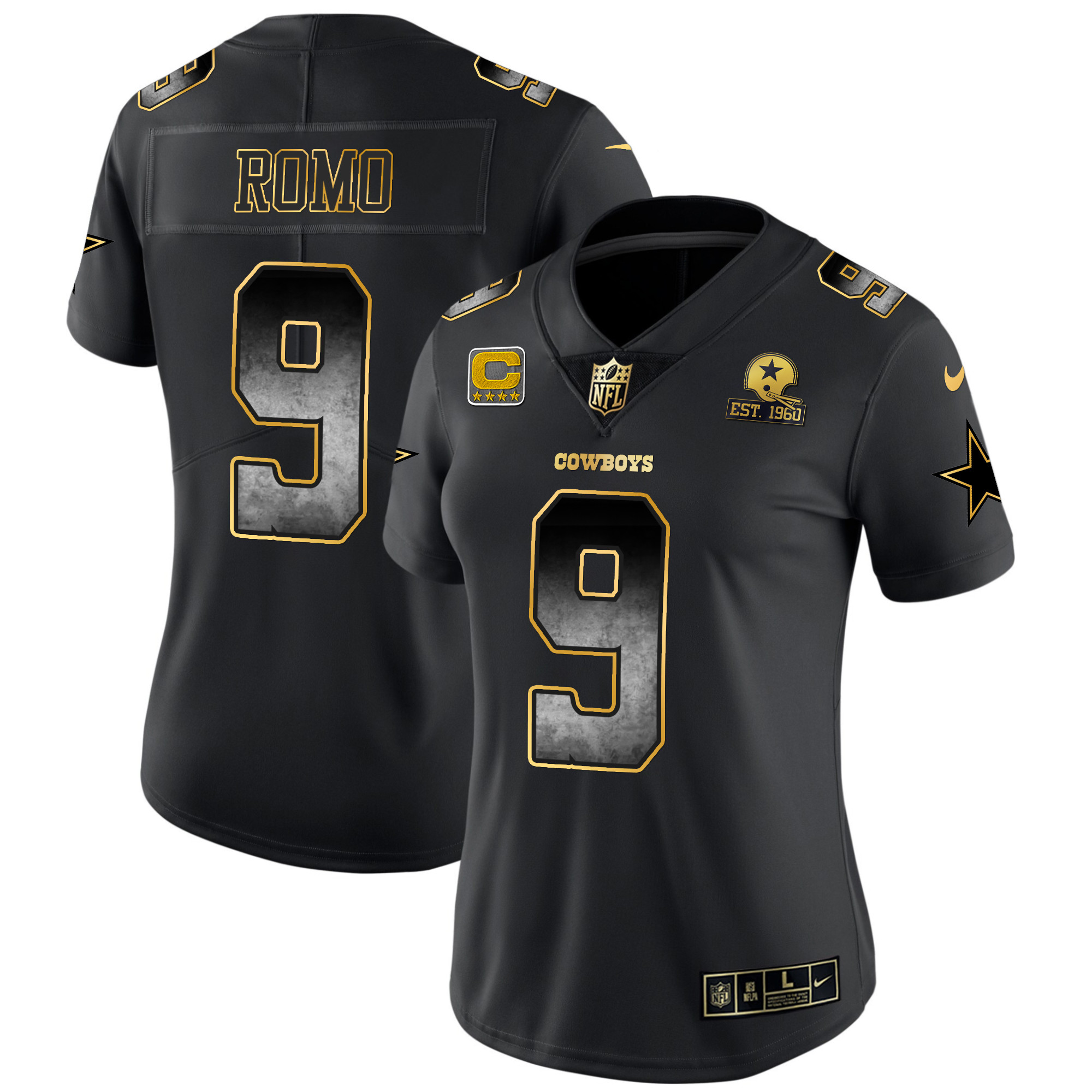 Tony Romo Women's Dallas Cowboys Arch Smoke Vapor Black Jersey - All Stitched 