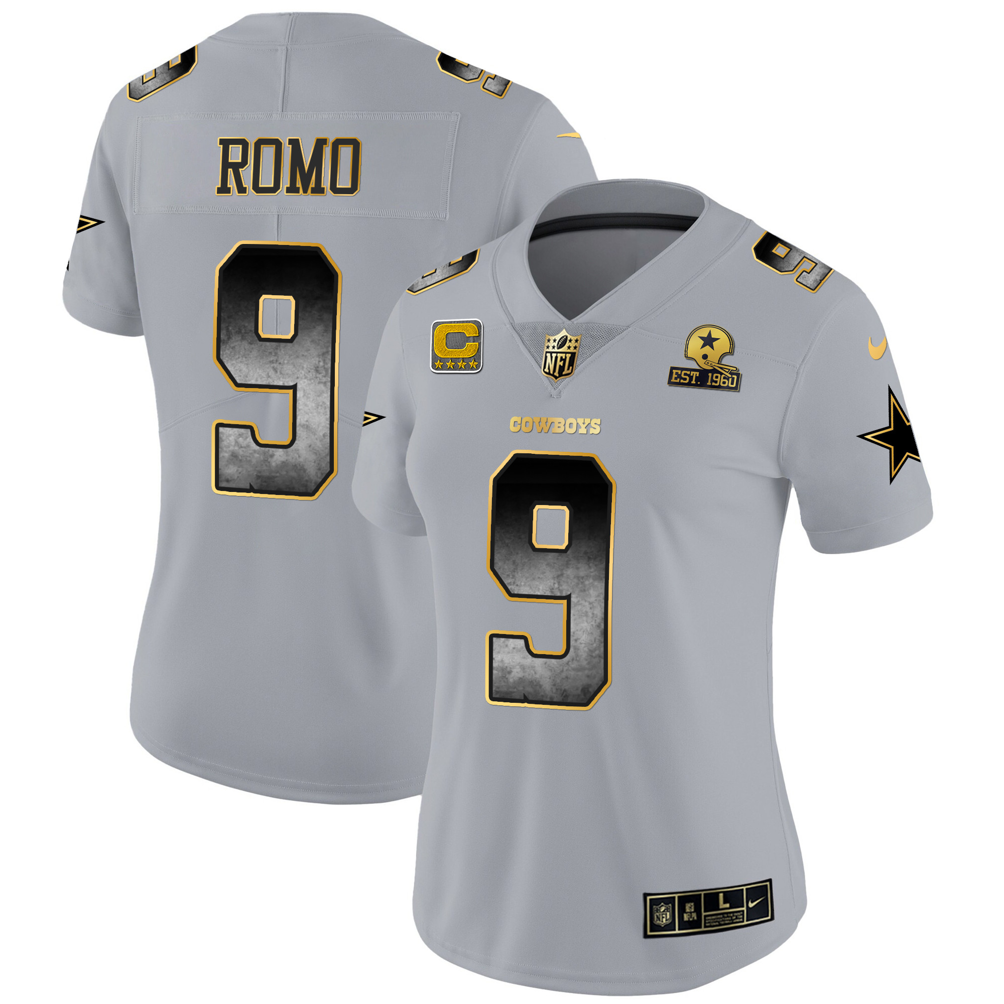 Tony Romo Women's Dallas Cowboys Arch Smoke Vapor Gray Jersey - All Stitched 