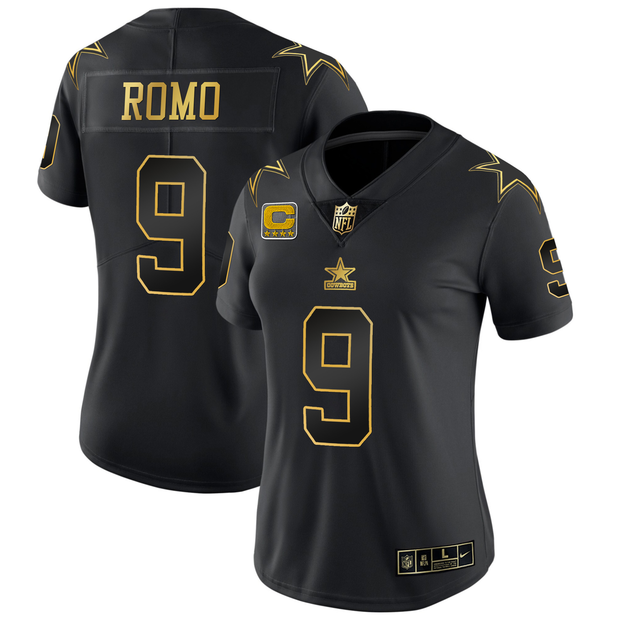 Tony Romo Women's Dallas Cowboys Throwback Limited Vapor Black Gold Jersey - All Stitched 