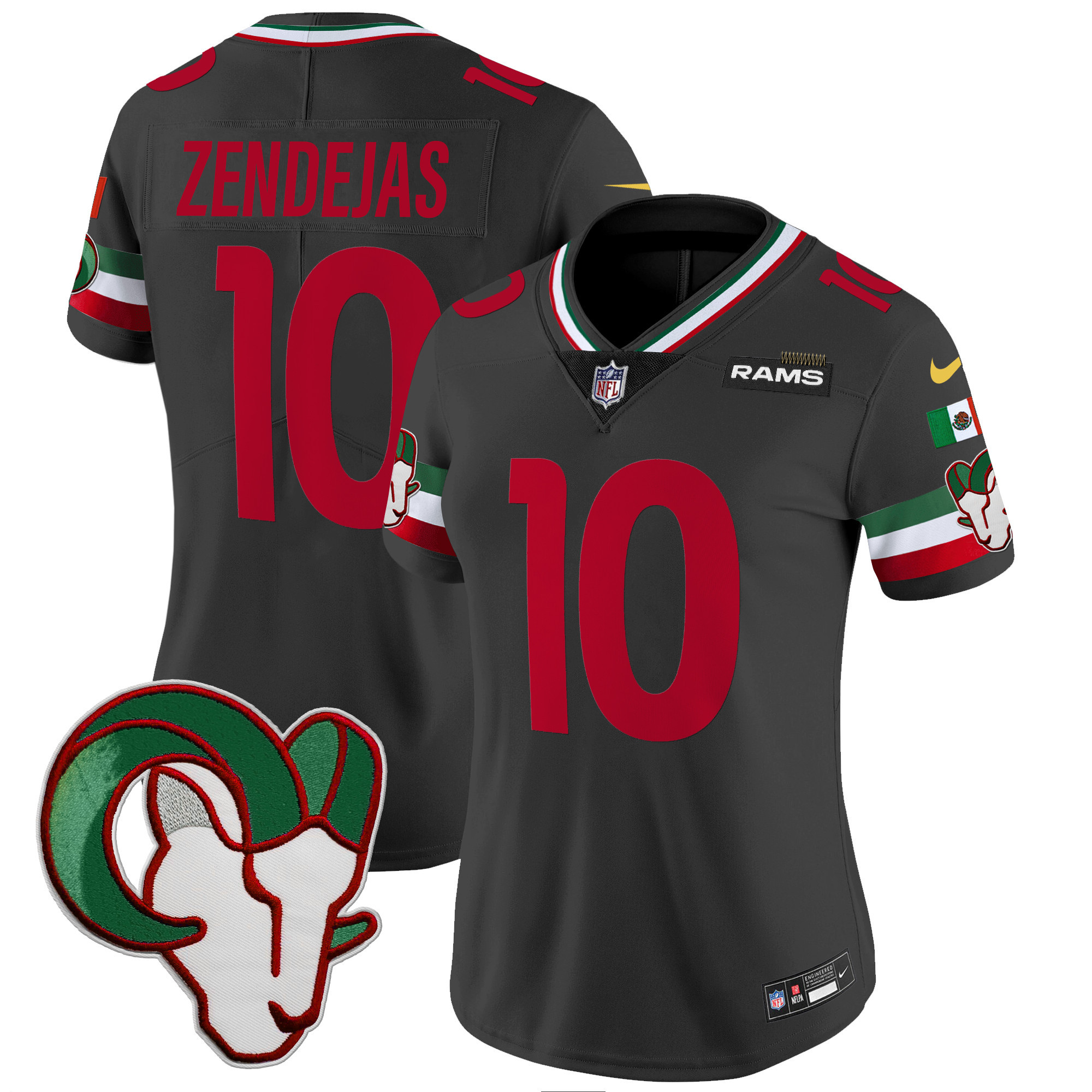 Tony Zendejas Women's Los Angeles Rams Mexico Vapor Limited Black Jersey - All Stitched 