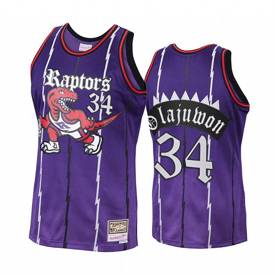 Toronto Raptors Hakeem Olajuwon #34 Purple Old English Jersey