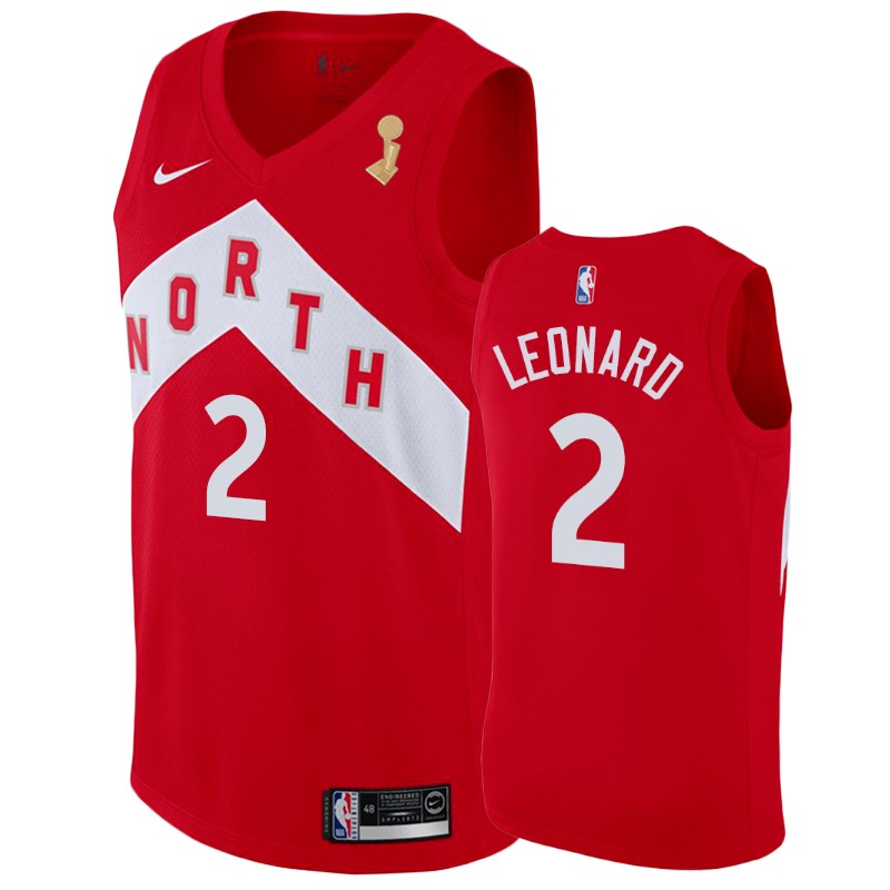 Toronto Raptors Kawhi Leonard #2 2019 NBA Finals Champions Red Earned Jersey