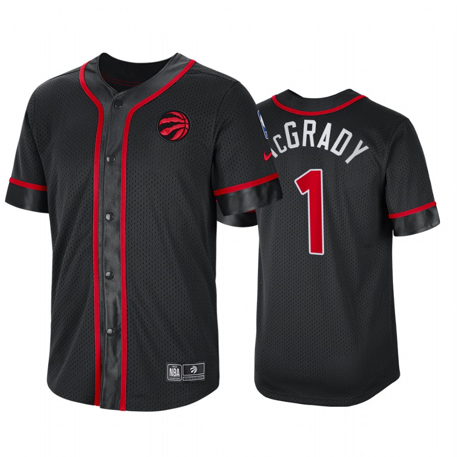 Toronto Raptors Tracy McGrady Courtside Baseball Shirt Jersey #1 Black MLB Jersey