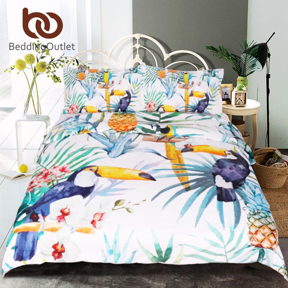 Toucan Tropical Plant Pineapple Oft Flower Quilt Cover Wholesale 3D Customized Duvet Cover Bedding Set