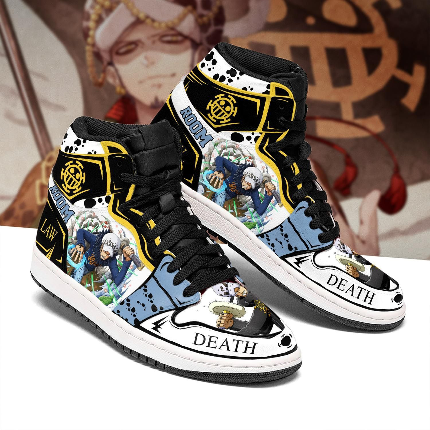 Trafalgar D. Water Law One Piece 1 High Top Air Jordan Sneaker, Air Jordan Hightop