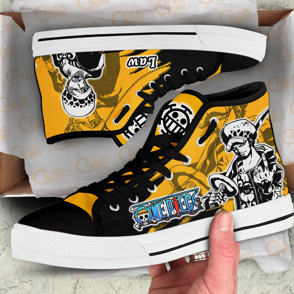 Trafalgar Law High Top Shoes One Piece Custom Anime Sneakers Mix Manga