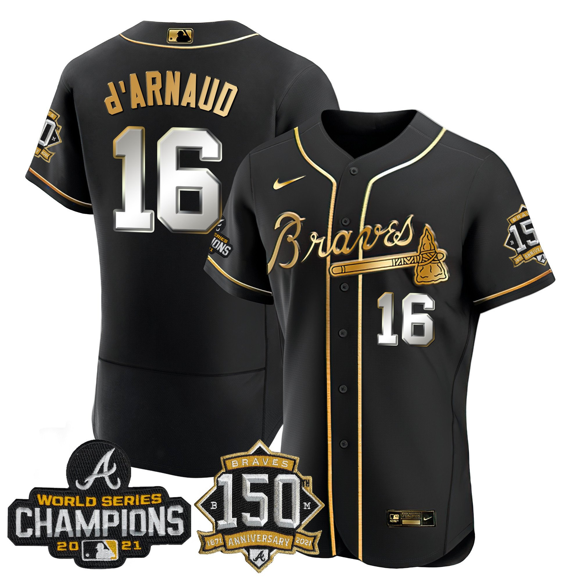 Travis d'Arnaud Atlanta Braves World Series Champion Black Gold Flex Base Jersey - All Stitched