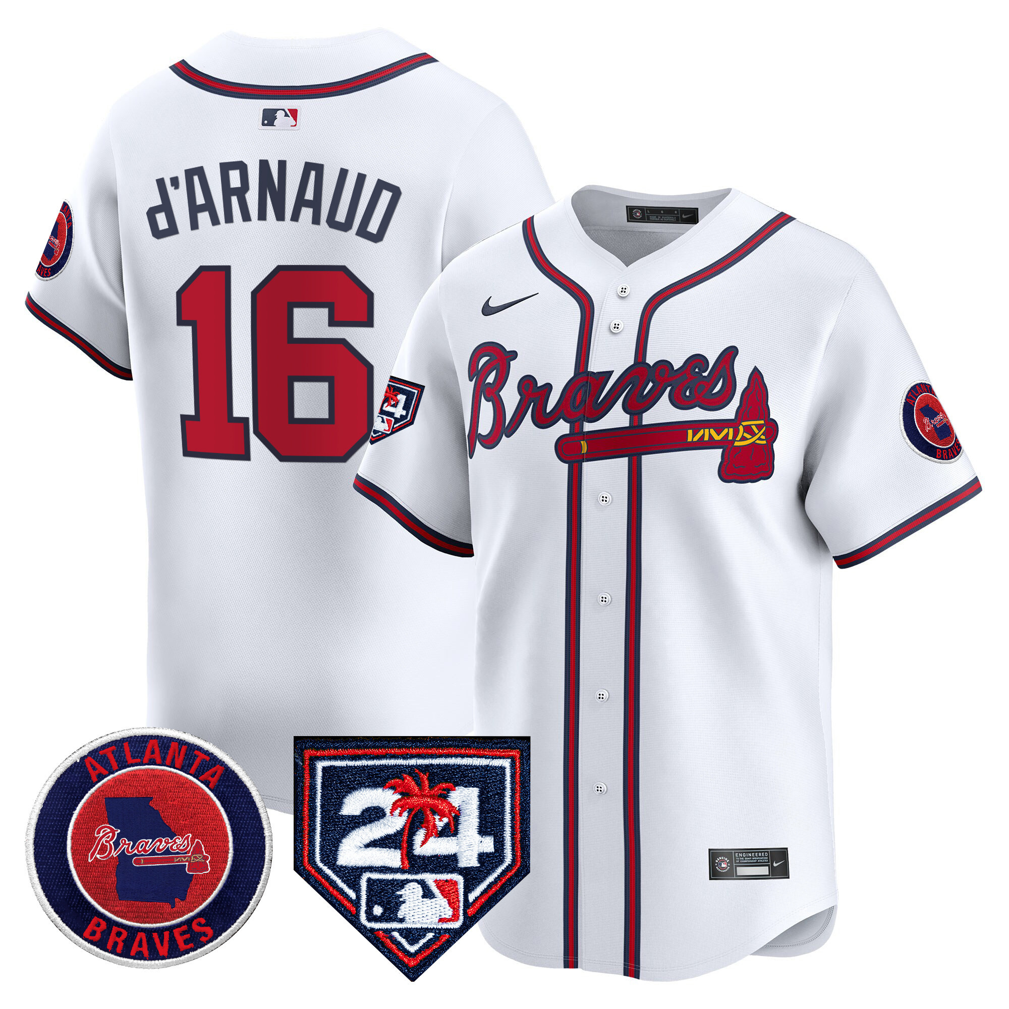 Travis D'Arnaud Men's Atlanta Braves 2024 Spring Training Patch Vapor Premier Limited White Jersey - All Stitched