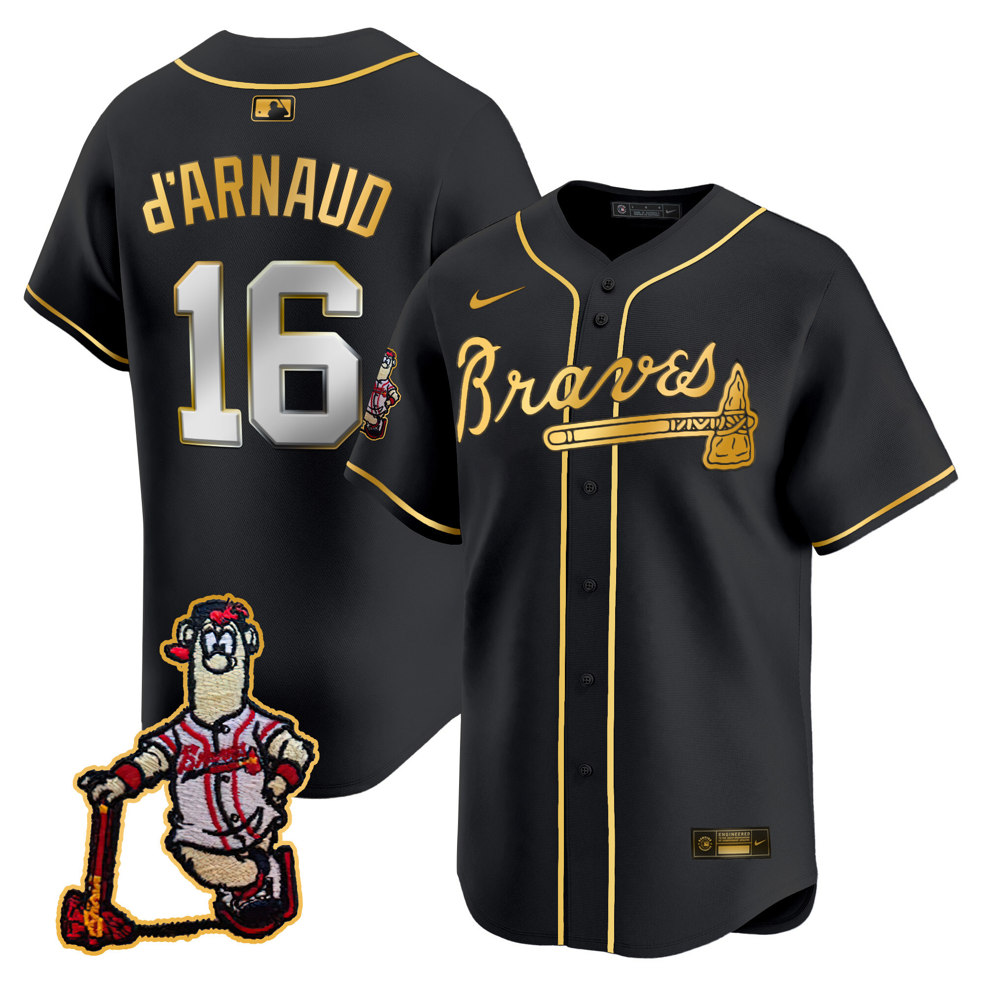 Travis D'Arnaud Men's Atlanta Braves Blooper Patch Vapor Premier Limited Black Gold Jersey - All Stitched