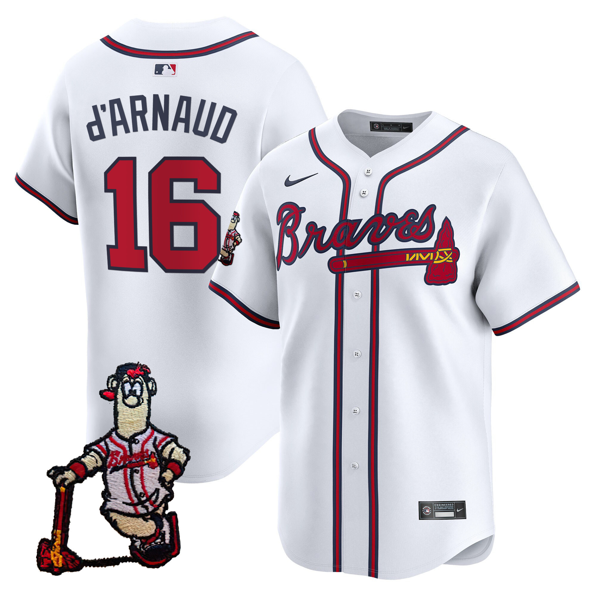Travis D'Arnaud Men's Atlanta Braves Blooper Patch Vapor Premier Limited White Jersey - All Stitched
