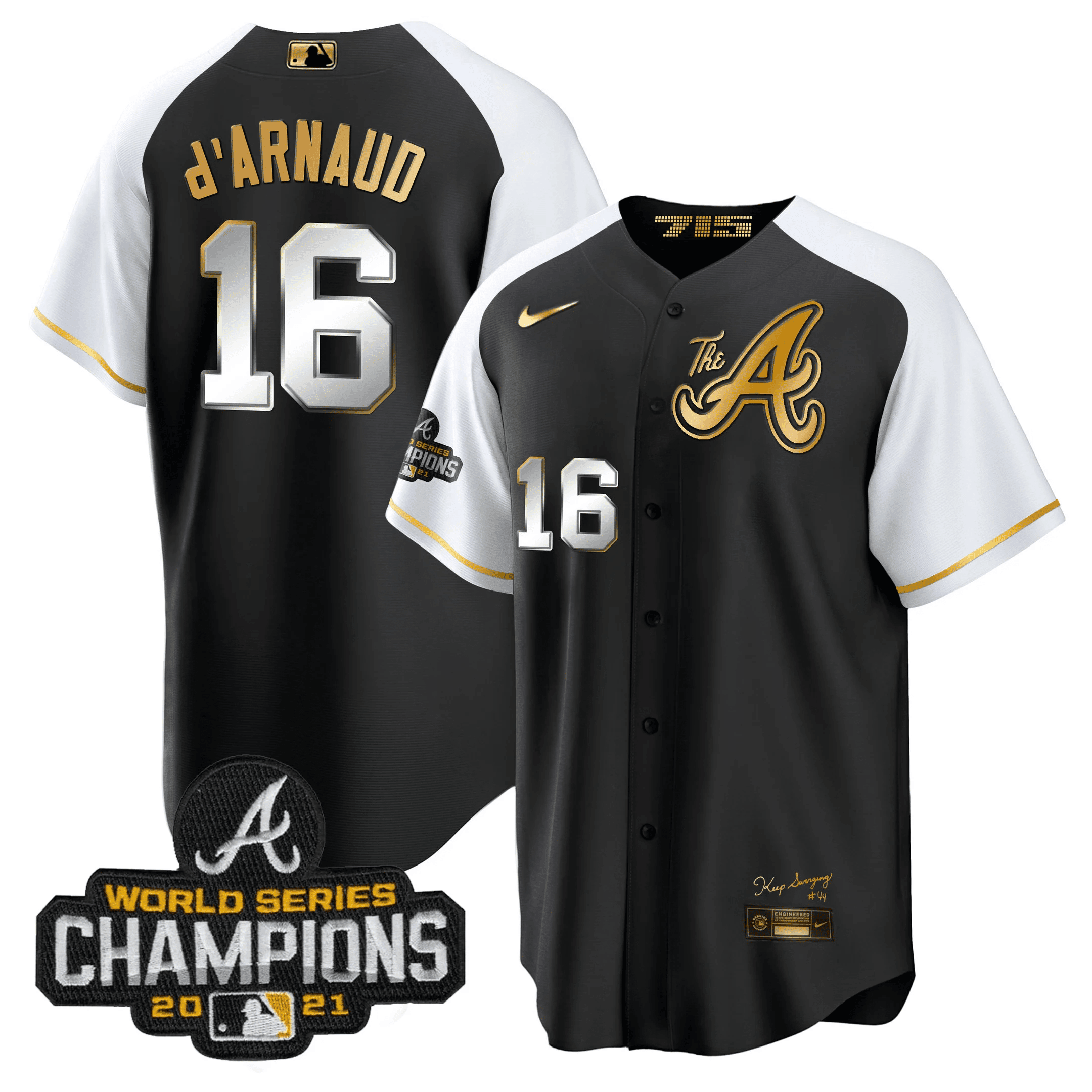 Travis d'Arnaud Men's Atlanta Braves Champions Alternate Gold Cool Base Black Jersey - All Stitched