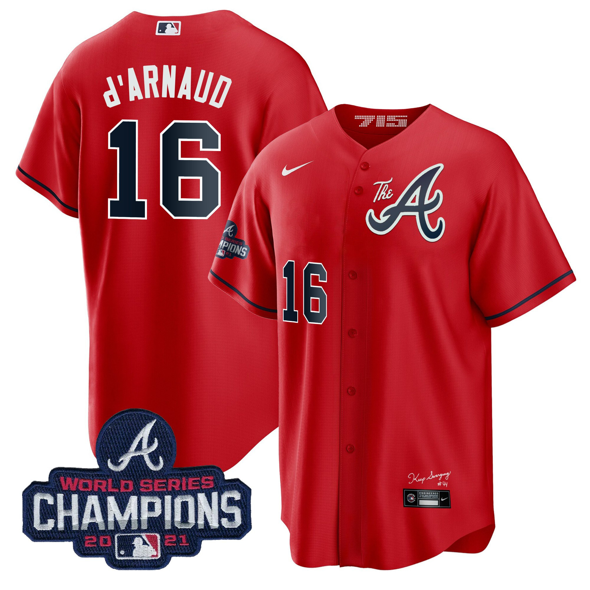 Travis d'Arnaud Men's Atlanta Braves Champions City Connect Gold Cool Base Red Jersey - All Stitched
