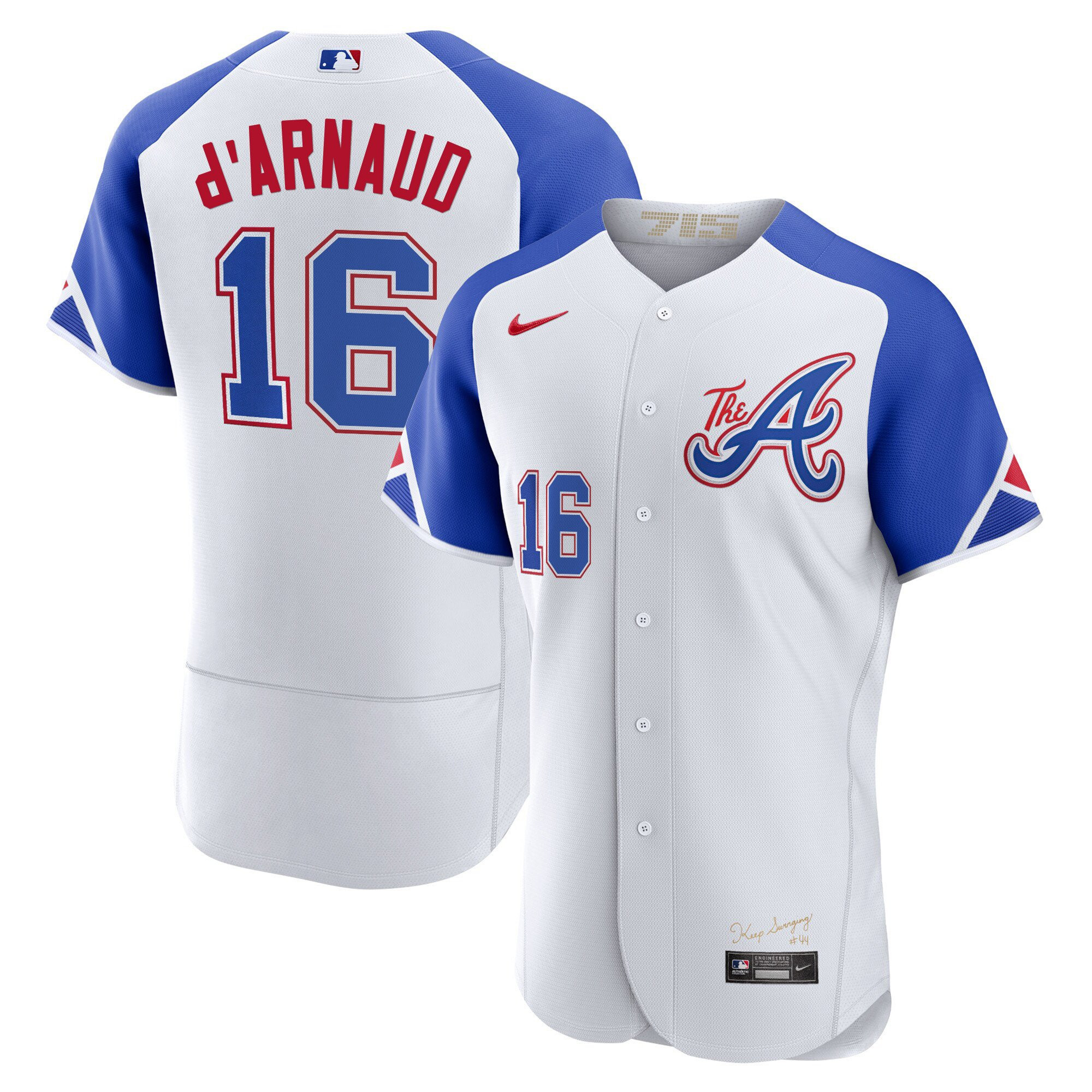 Travis d'Arnaud Men's Atlanta Braves Champions City Connect Gold Flex Base Jersey - All Stitched