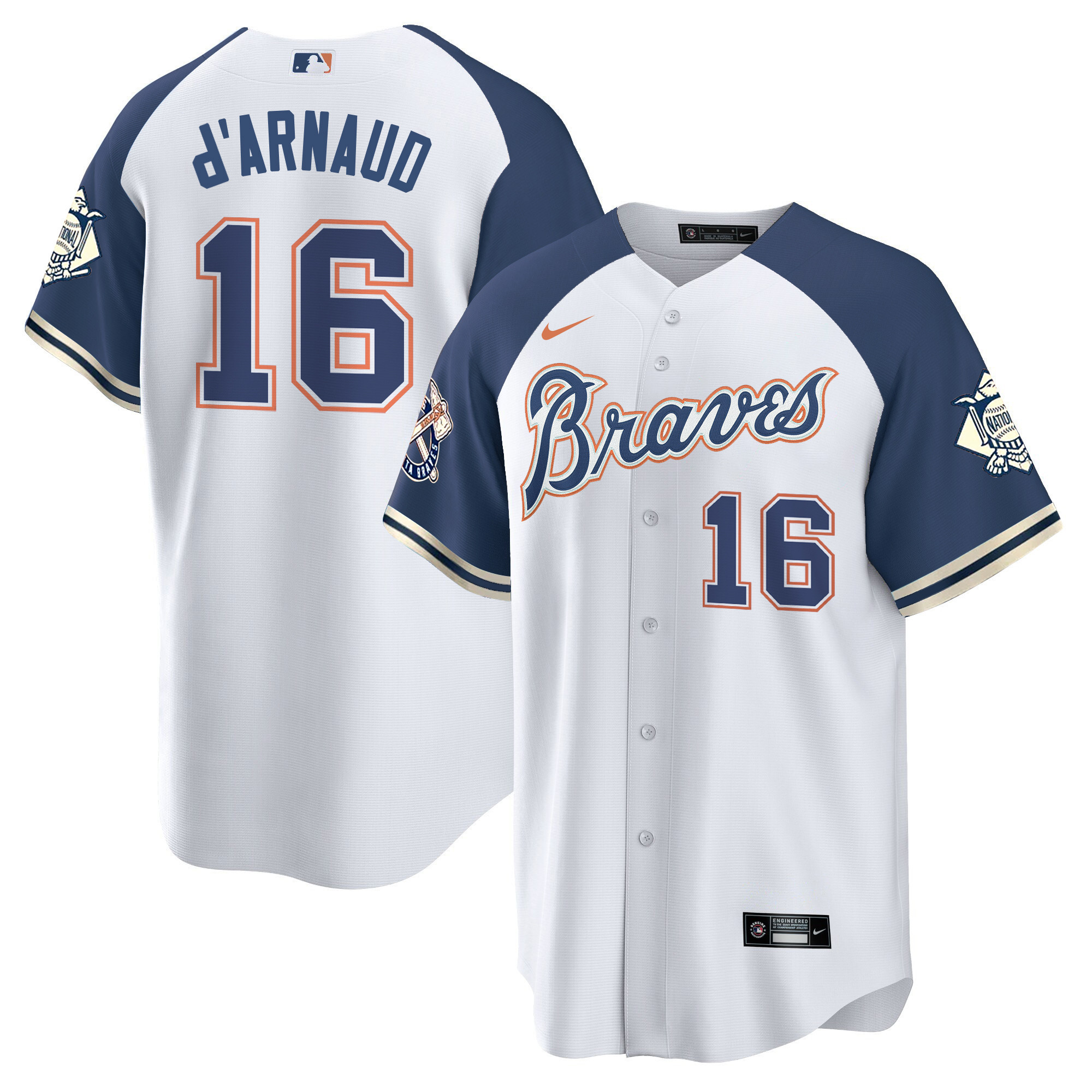 Travis d'Arnaud Men's Atlanta Braves Peaches n' Cream Alternate Navy Jersey - All Stitched