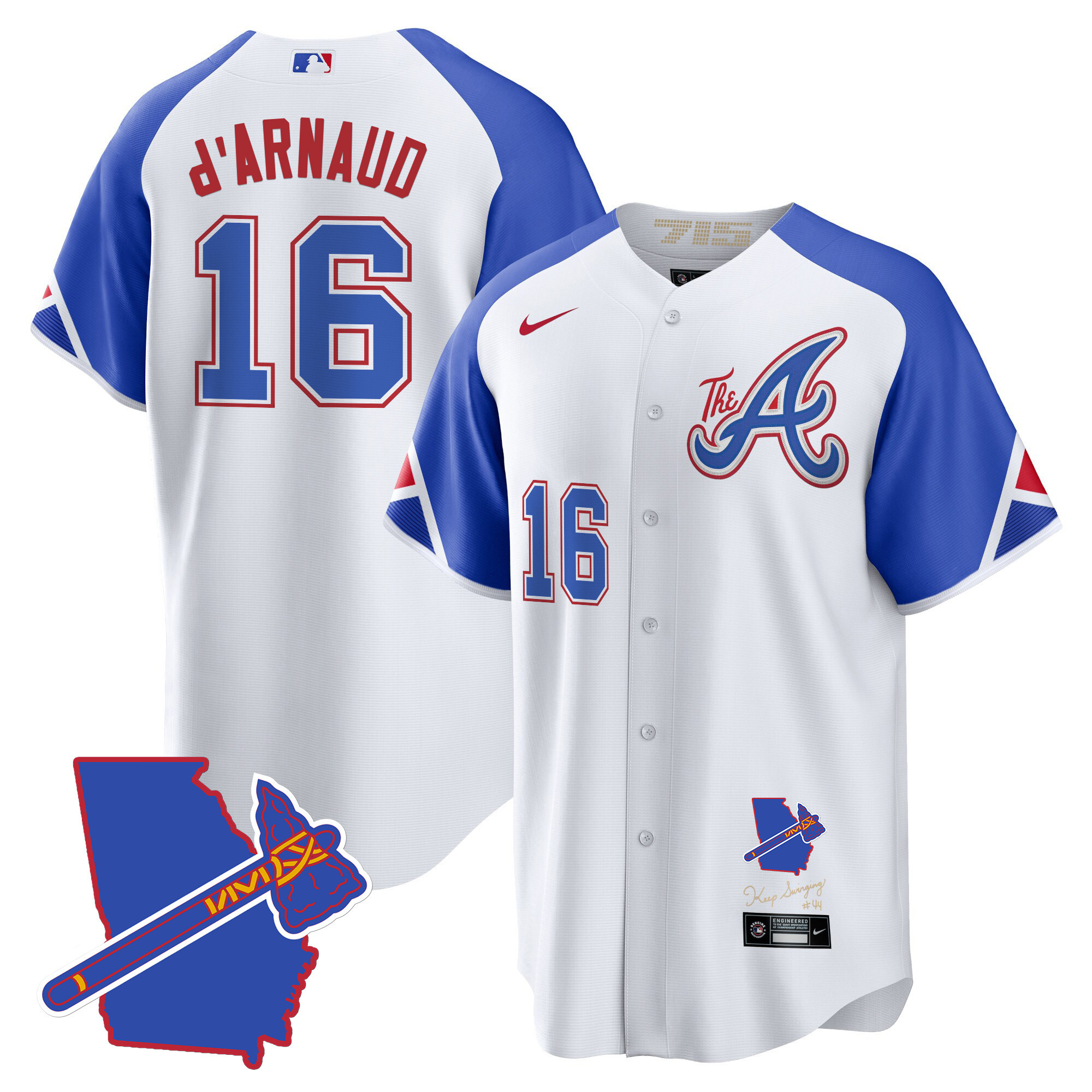 Travis D'Arnaud Men's Atlanta Braves The A Gold Cool Base - Georgia Patch City Connect Jersey - All Stitched