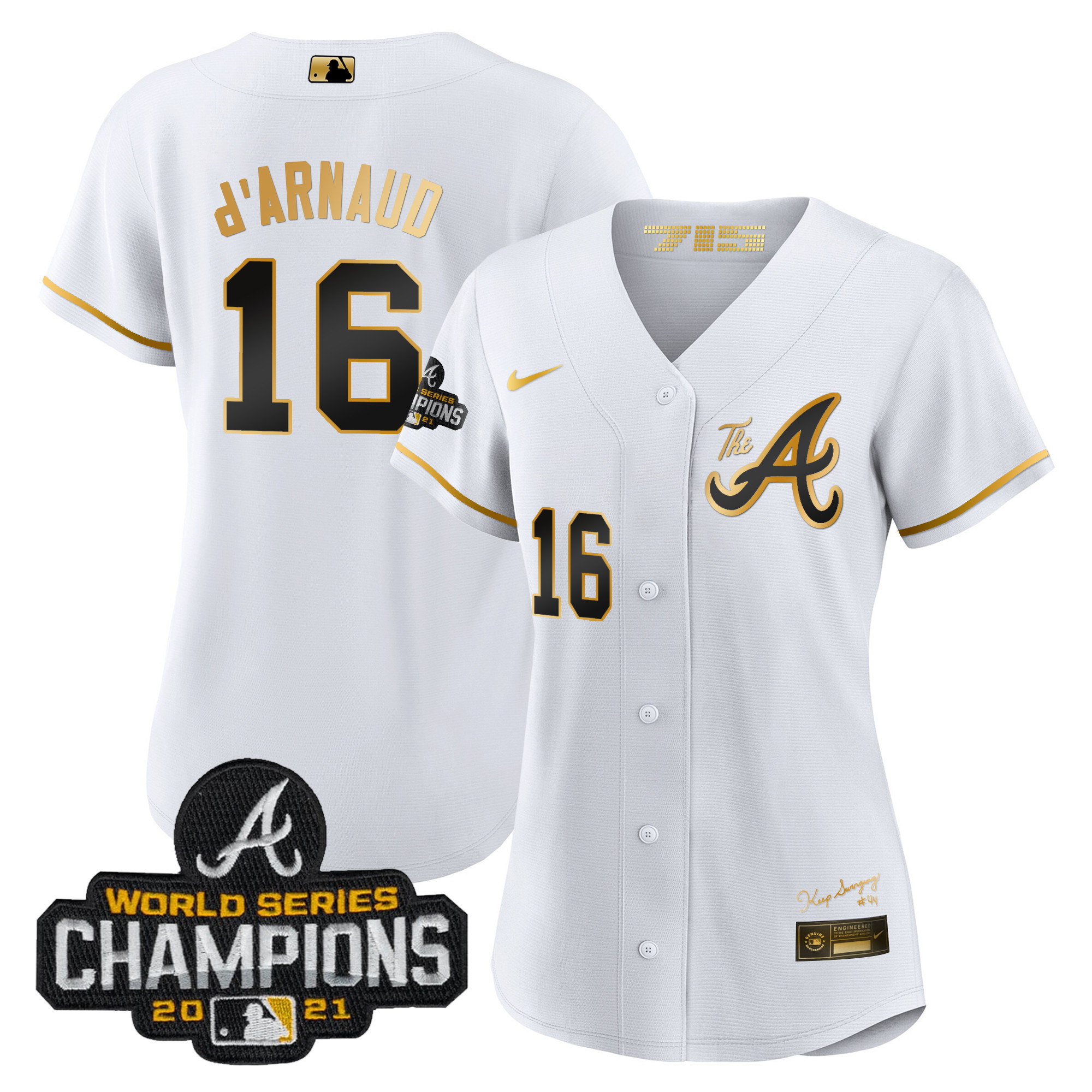 Travis d'Arnaud Women's Atlanta Braves Champions City Connect Gold White Gold Jersey - All Stitched