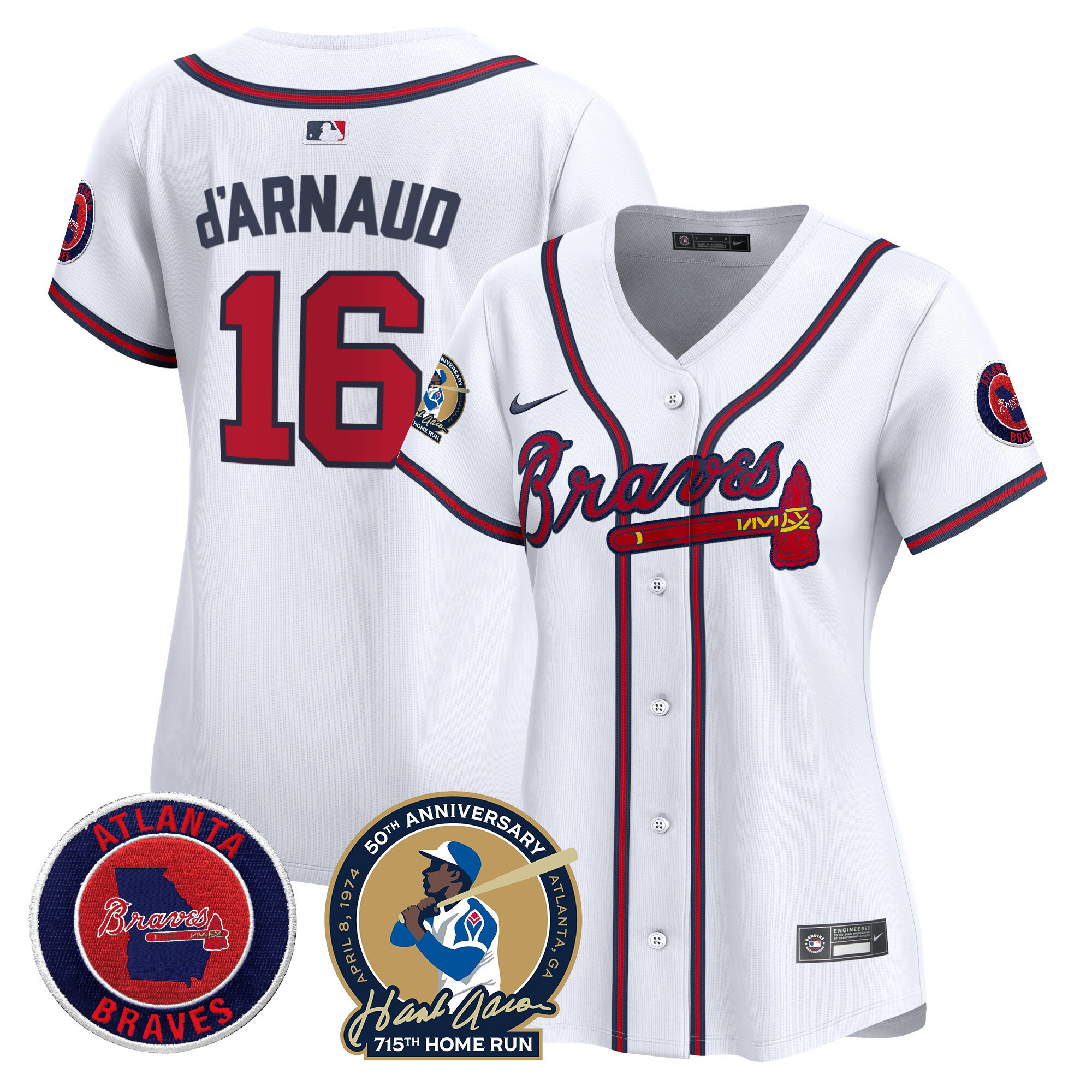 Travis D'Arnaud Women's Atlanta Braves Hank Aaron 715th Home Run Patch Vapor Premier Limited White Jersey - All Stitched