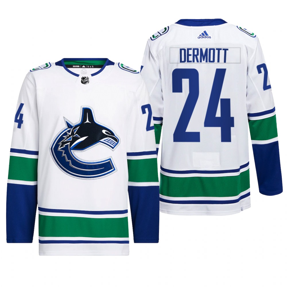 Travis Dermott Vancouver Canucks Away Jersey 2022 White #24 Primegreen Pro Uniform