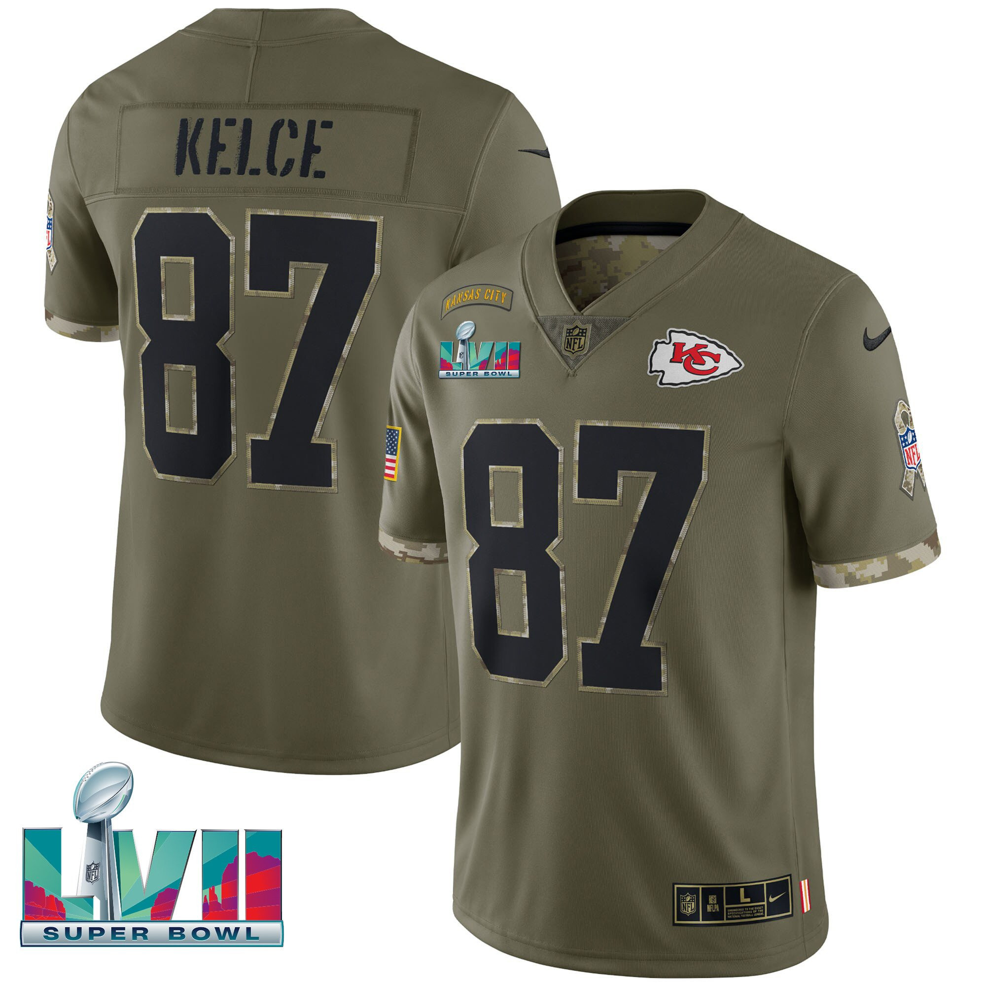 Travis Kelce Kansas City Chiefs Super Bowl LVII Salute To Service Player Jersey - All Stitched 