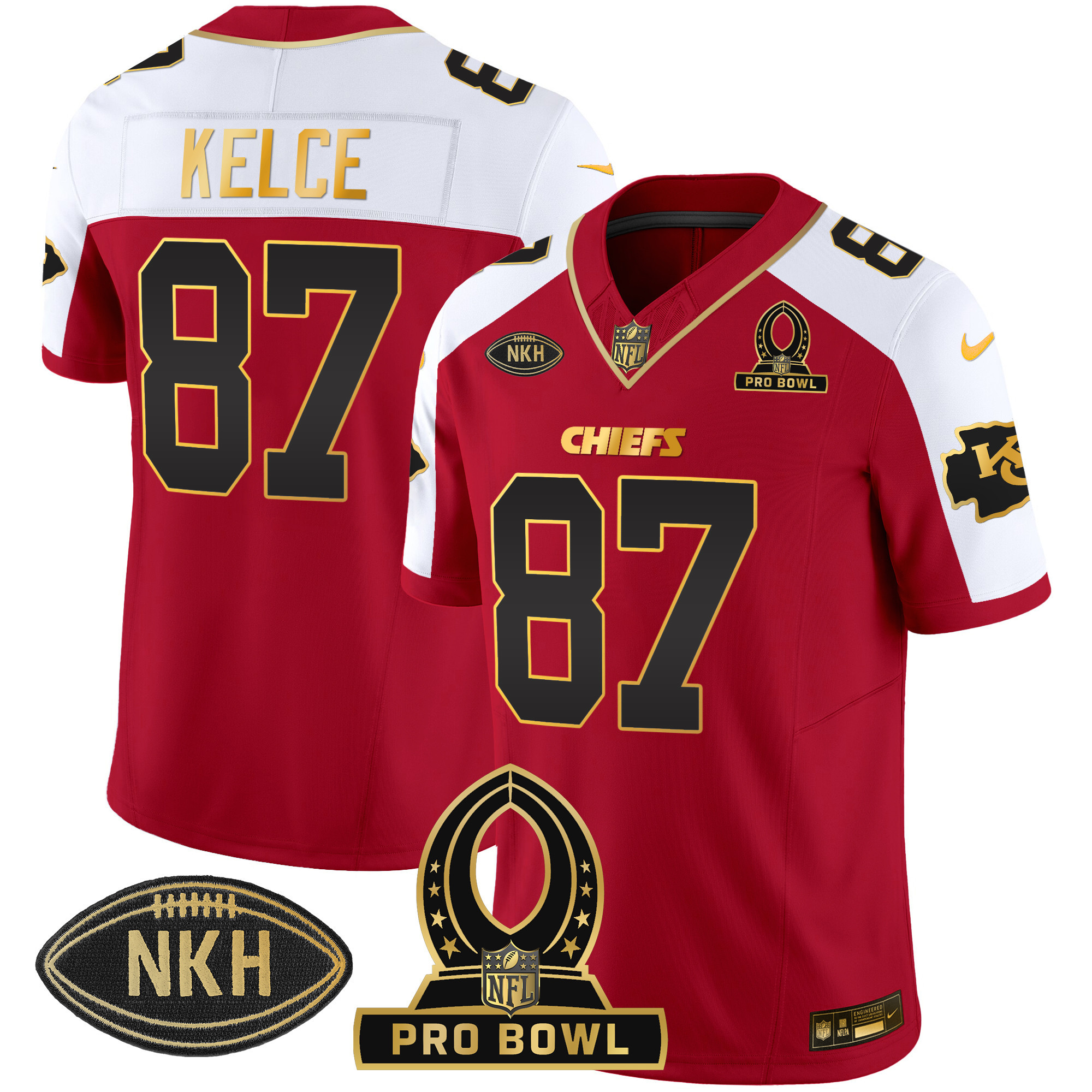 Travis Kelce Men's Kansas City Chiefs 2024 Pro Bowl Patch Vapor Red Alternate Jersey - All Stitched 