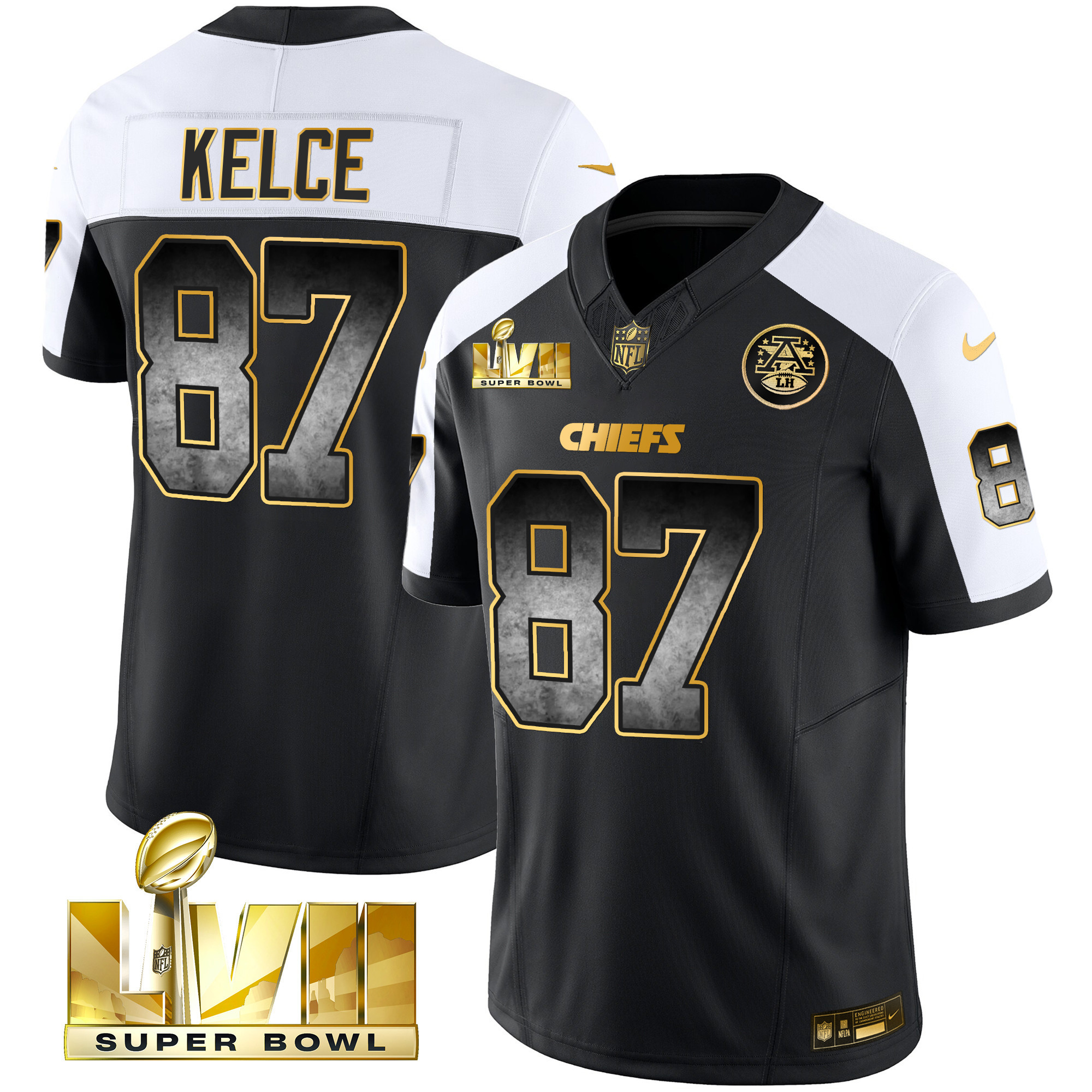 Travis Kelce Men's Kansas City Chiefs Gold Arch Smoke Vapor Alternate Jersey - All Stitched 