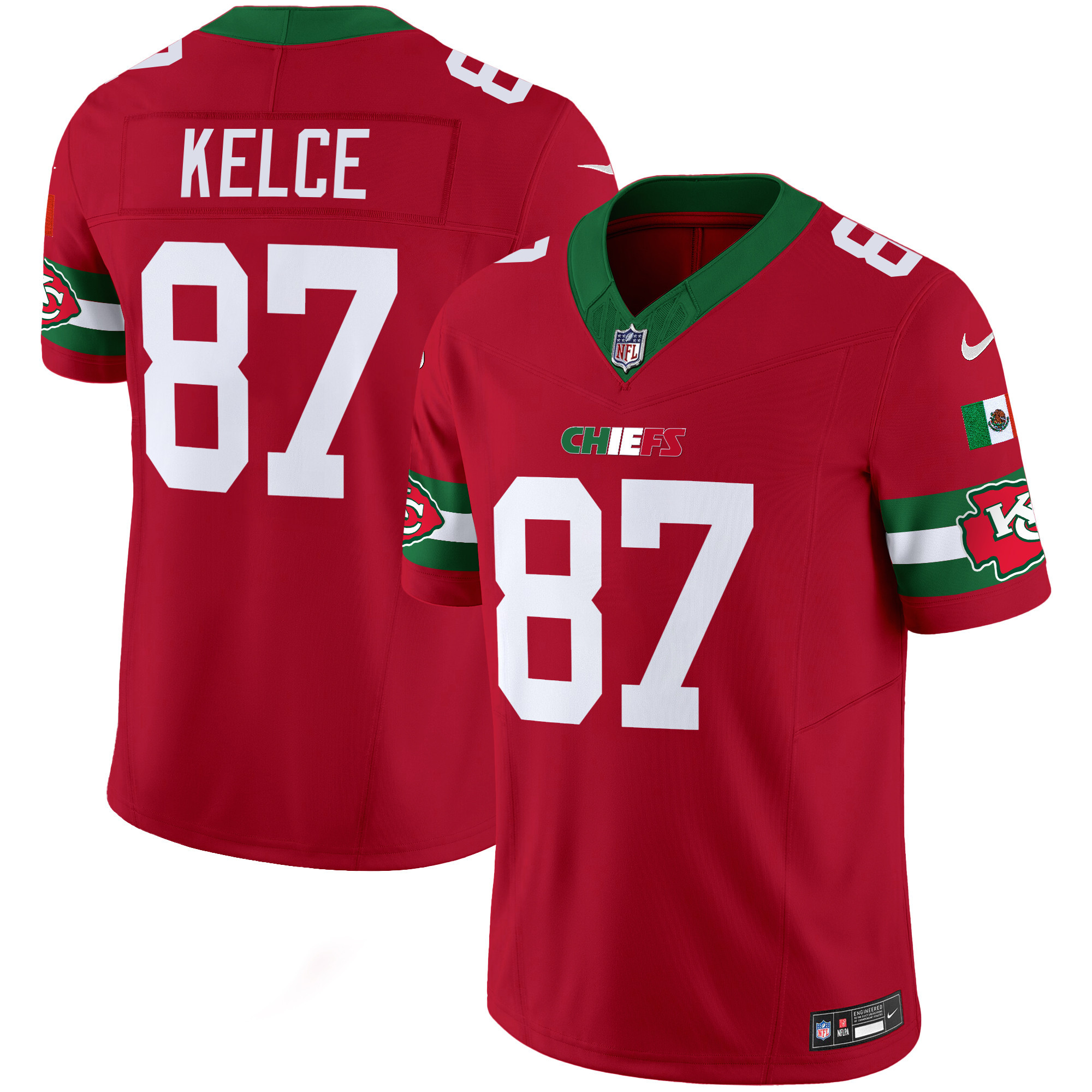 Travis Kelce Men's Kansas City Chiefs Mexico Vapor Limited Red Jersey - All Stitched 