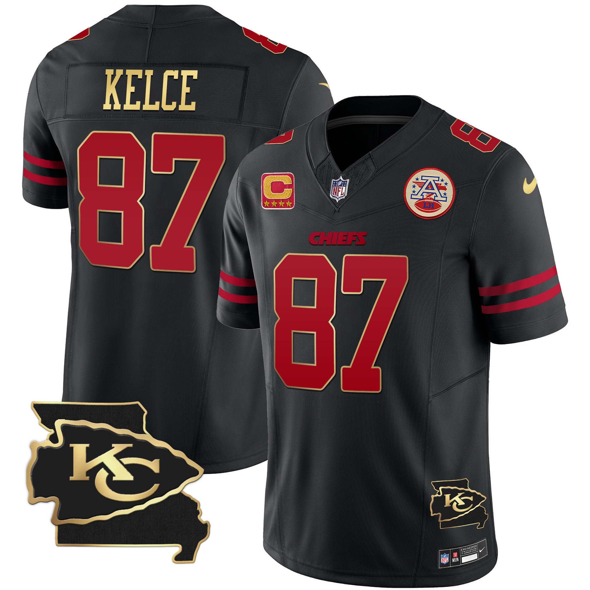 Travis Kelce Men's Kansas City Chiefs Missouri Patch Vapor Limited Gold Trim Jersey - All Stitched 