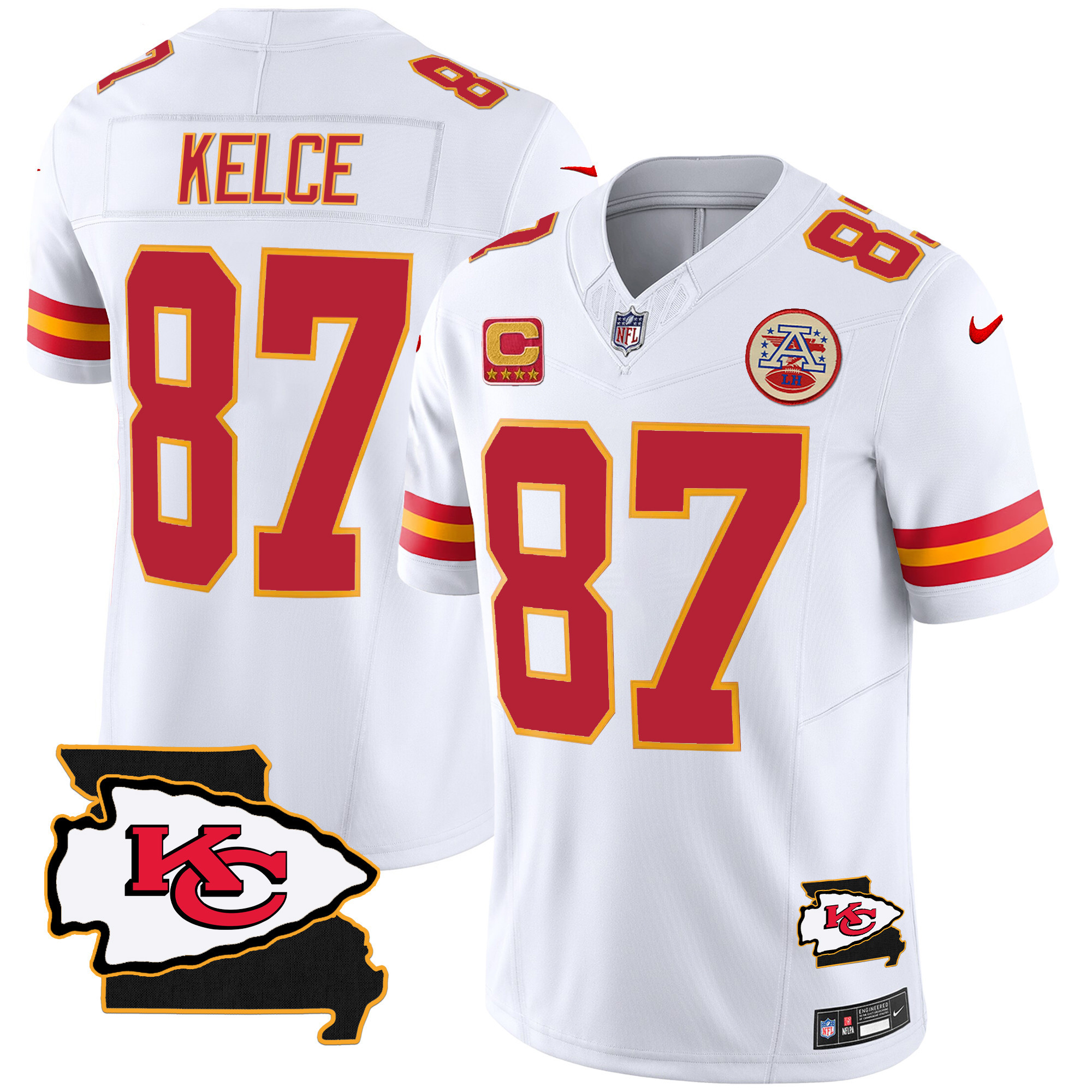 Travis Kelce Men's Kansas City Chiefs Missouri Patch Vapor Limited White Jersey - All Stitched 