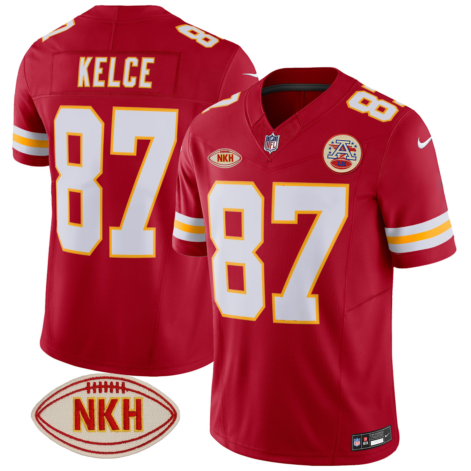 Travis Kelce Men's Kansas City Chiefs NKH Patch 2023 Vapor Limited Red Jersey - All Stitched 