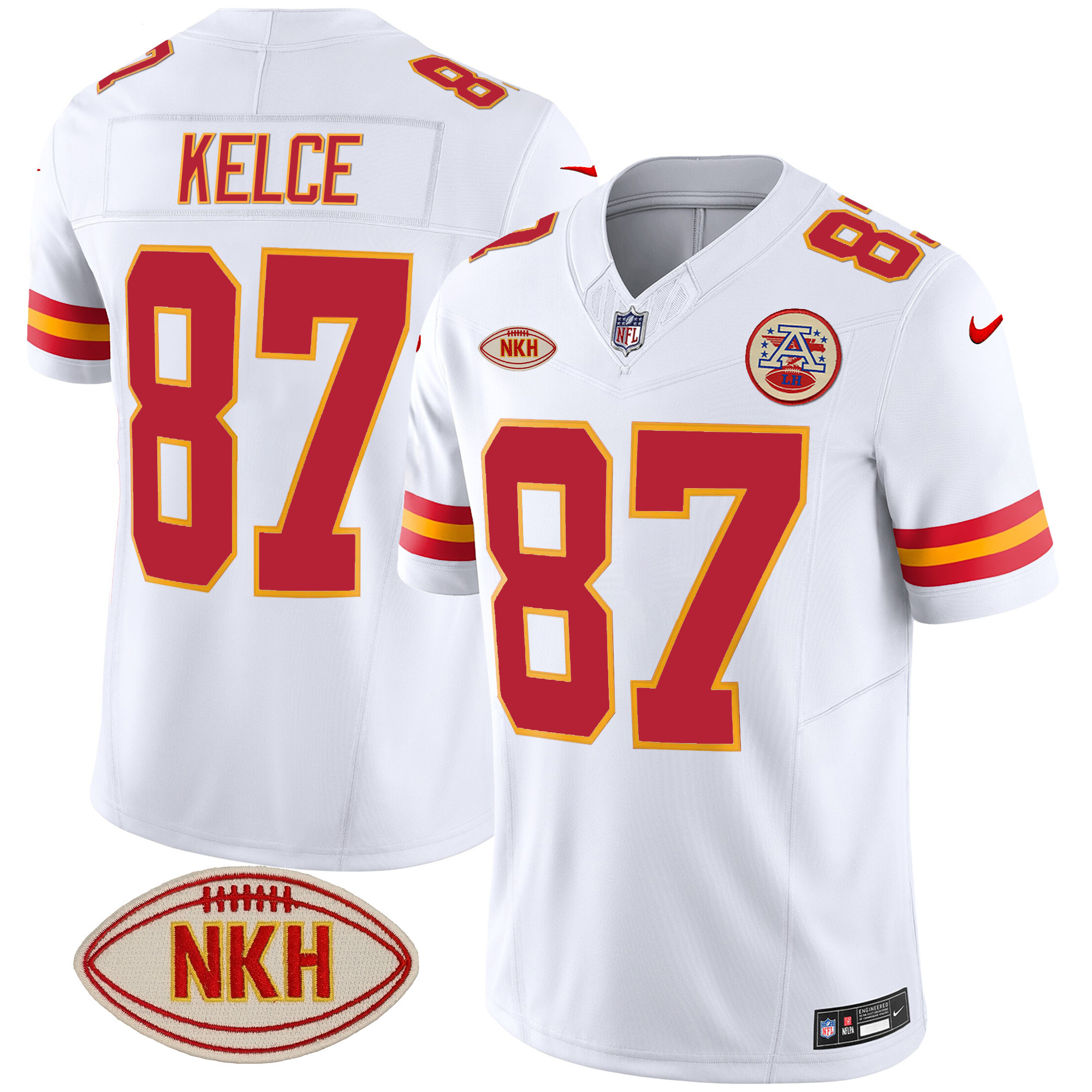 Travis Kelce Men's Kansas City Chiefs NKH Patch 2023 Vapor Limited White Jersey - All Stitched 