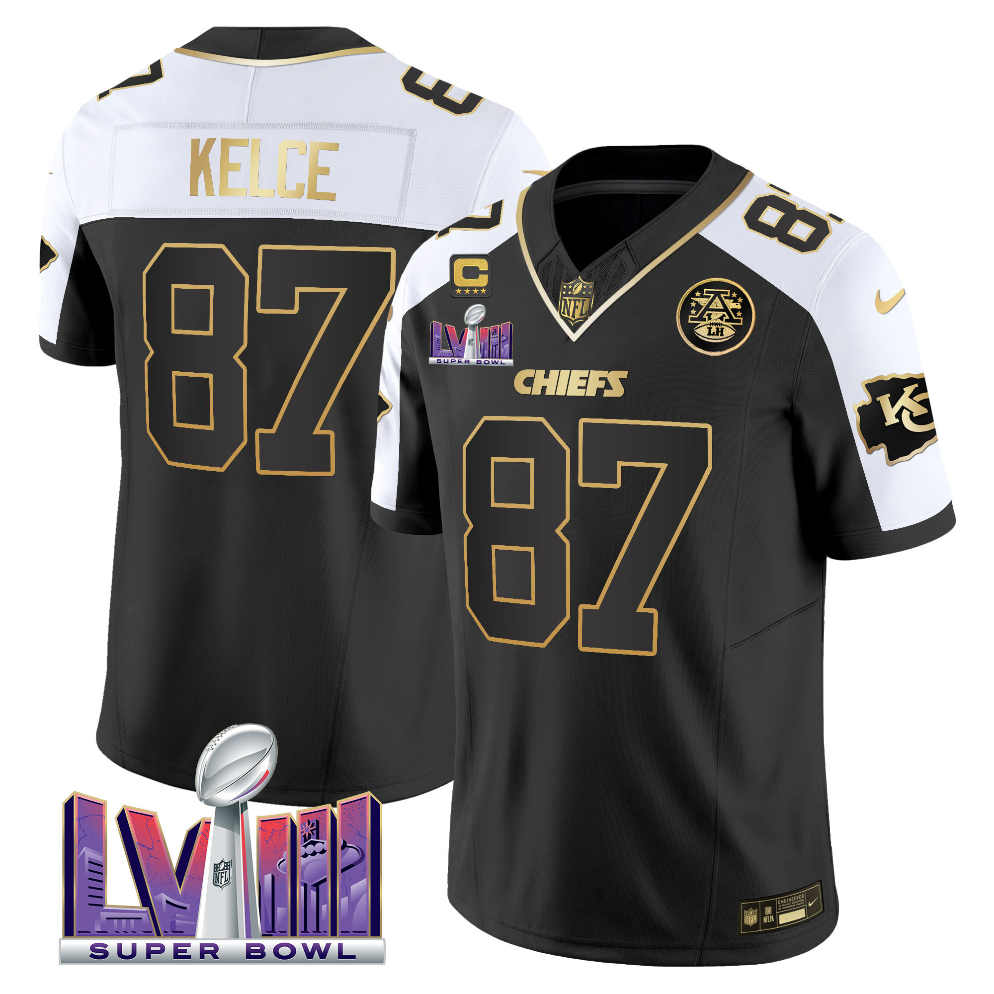 Travis Kelce Men's Kansas City Chiefs Super Bowl LVIII Patch Vapor Alternate Jersey - All Stitched 