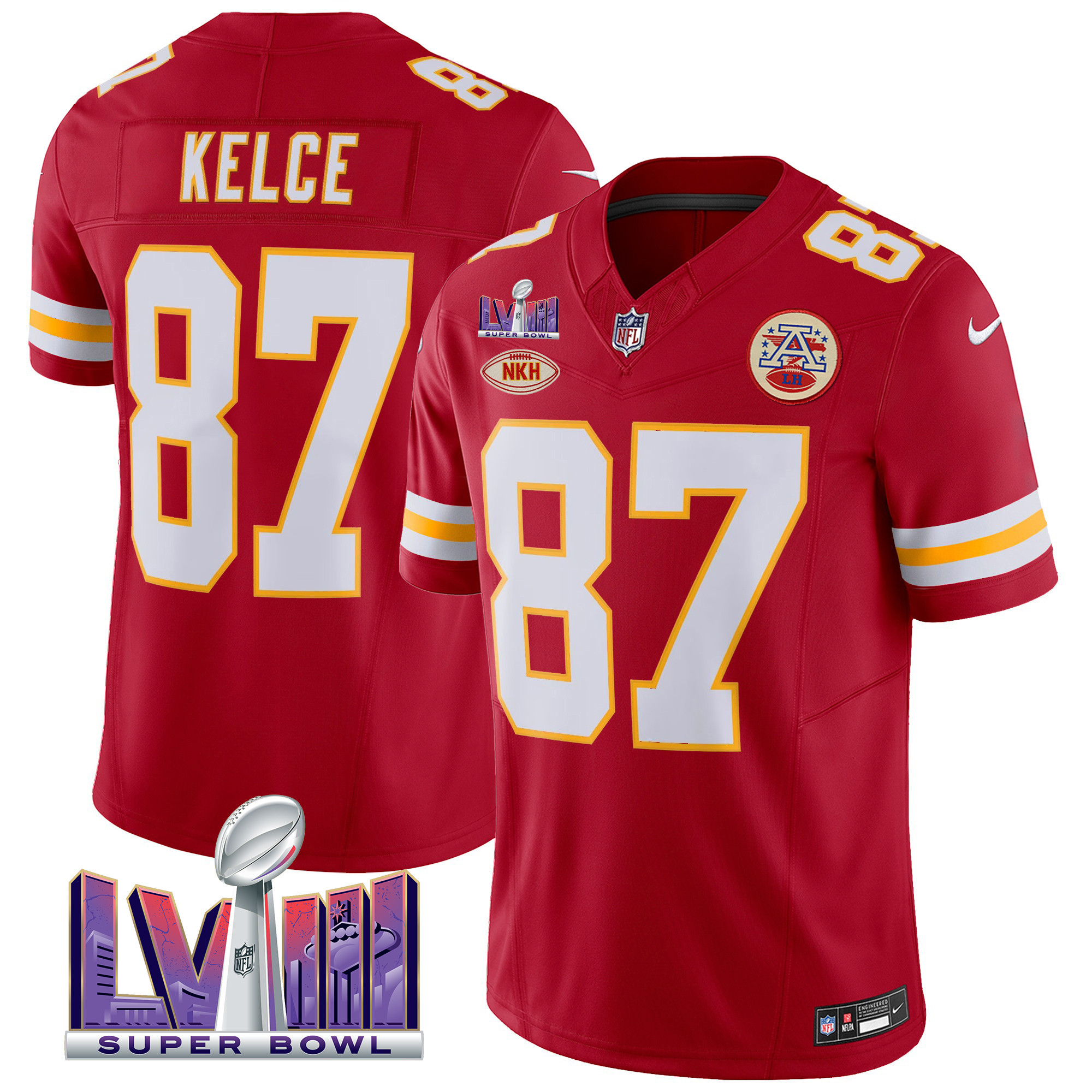 Travis Kelce Men's Kansas City Chiefs Super Bowl LVIII Patch Vapor Red Jersey - All Stitched 