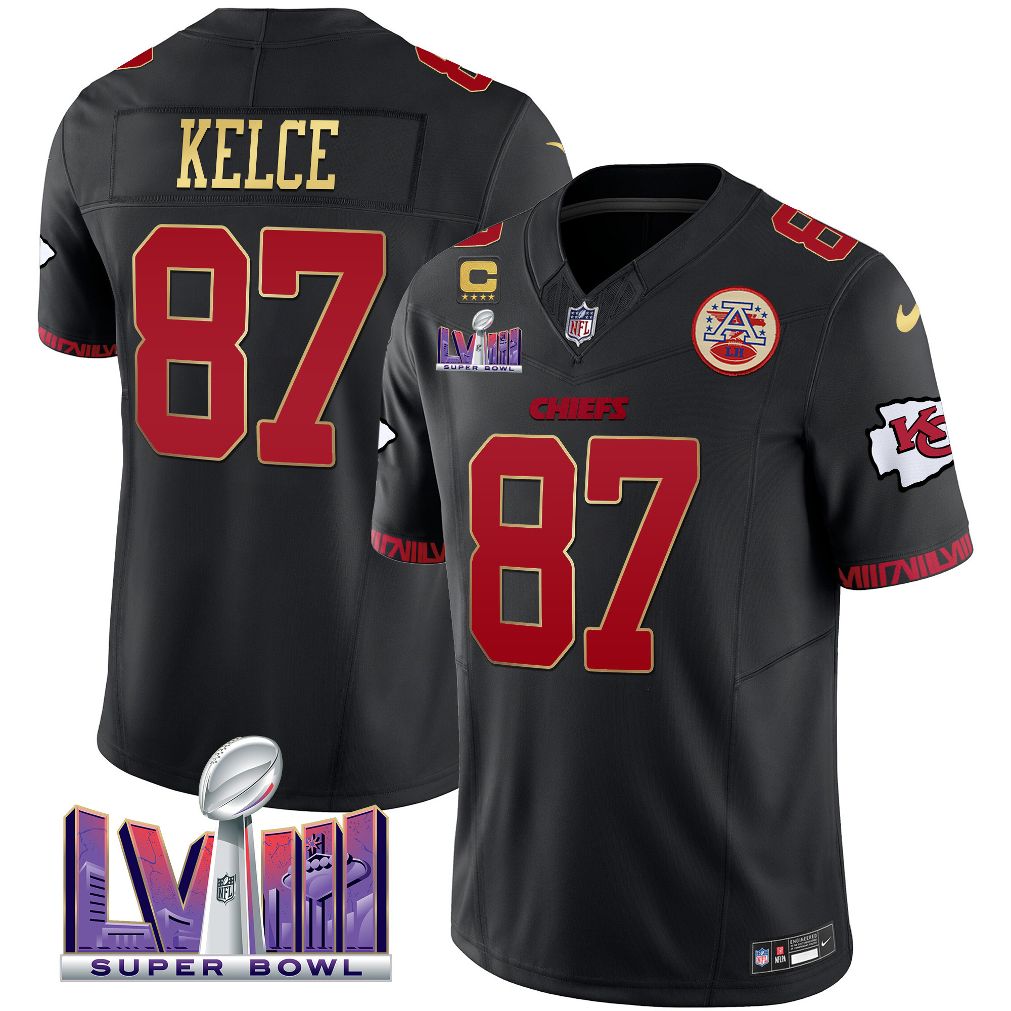 Travis Kelce Men's Kansas City Chiefs Super Bowl LVIII Pattern Vapor Gold Trim Jersey - All Stitched 